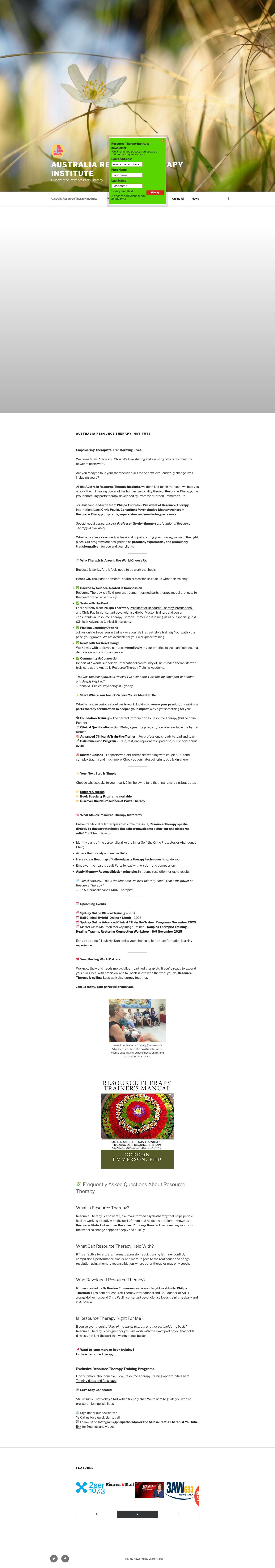 Australia Resource Therapy Institute – Discover the Power of Parts Therapy - Full Screenshot