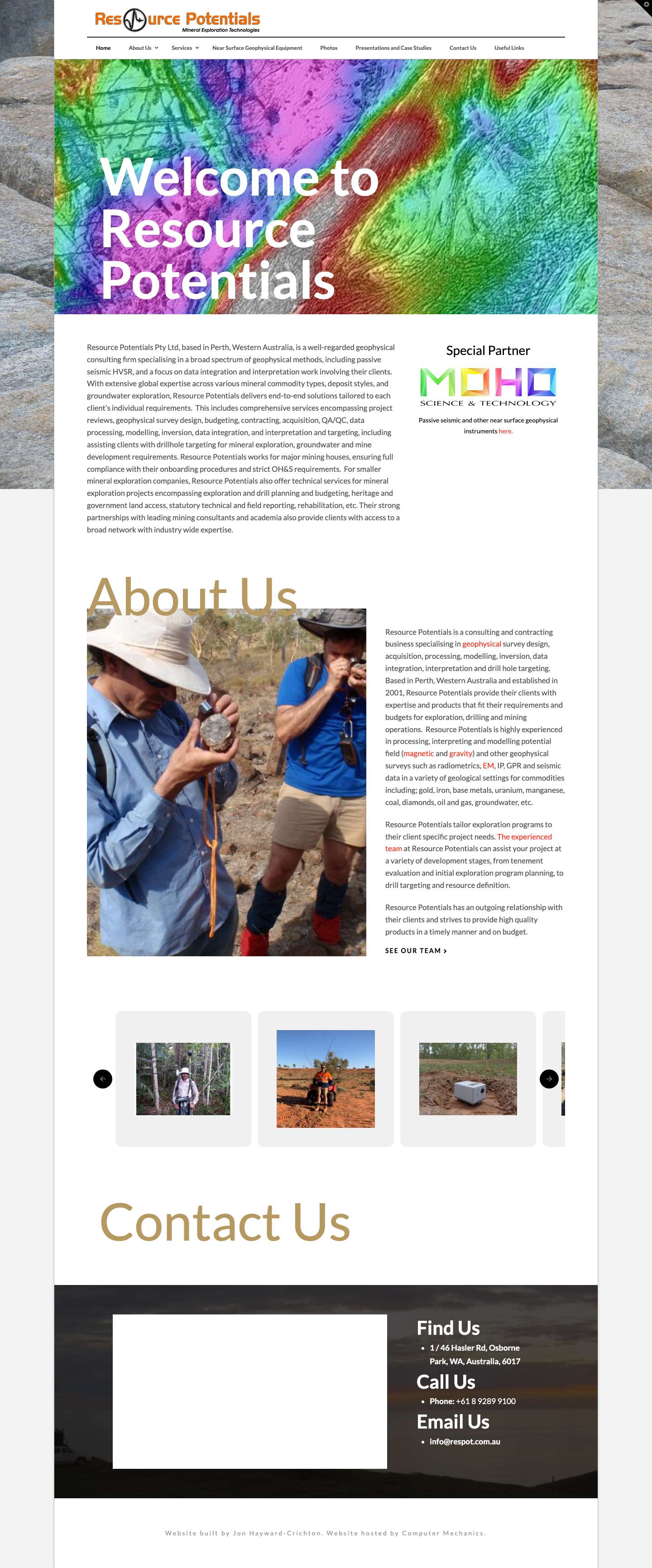 Home - Geophysics Perth Geophysical Consulting | Resource Potentials - Full Screenshot