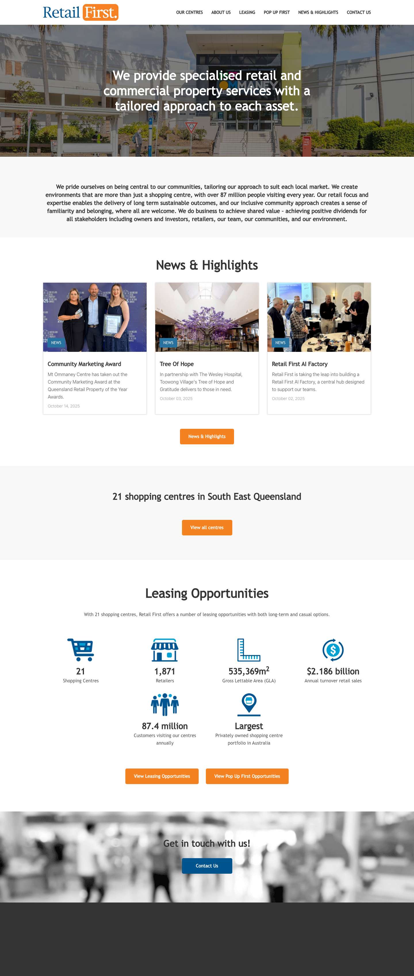 We provide specialised retail and commercial property services with a tailored approach to each asset. - Retail First Head Office - Full Screenshot