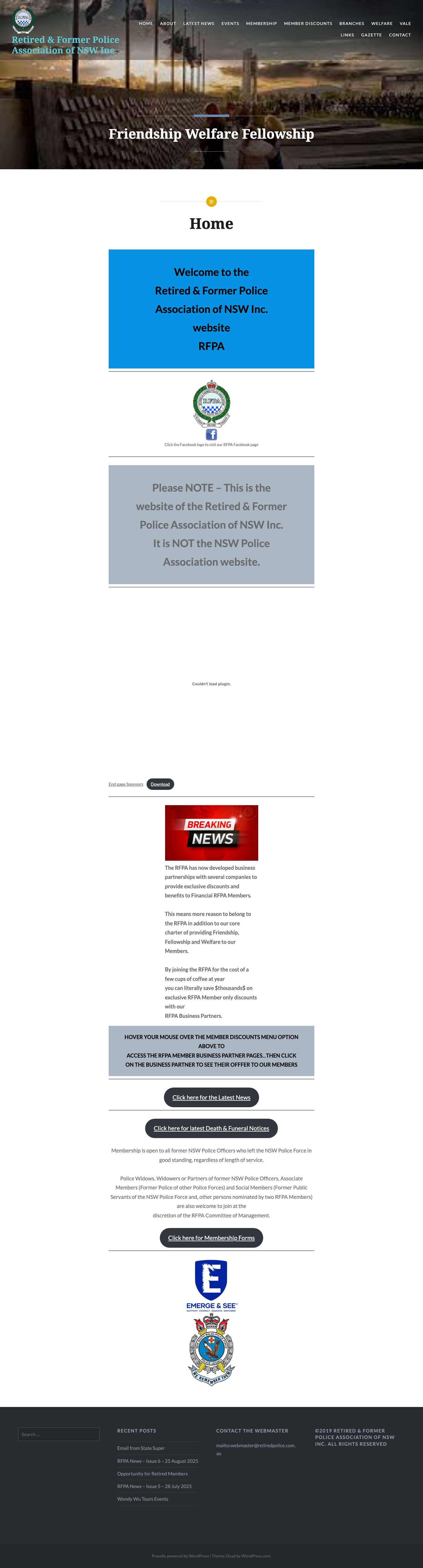 Home - Retired & Former Police Association of NSW Inc. - Full Screenshot