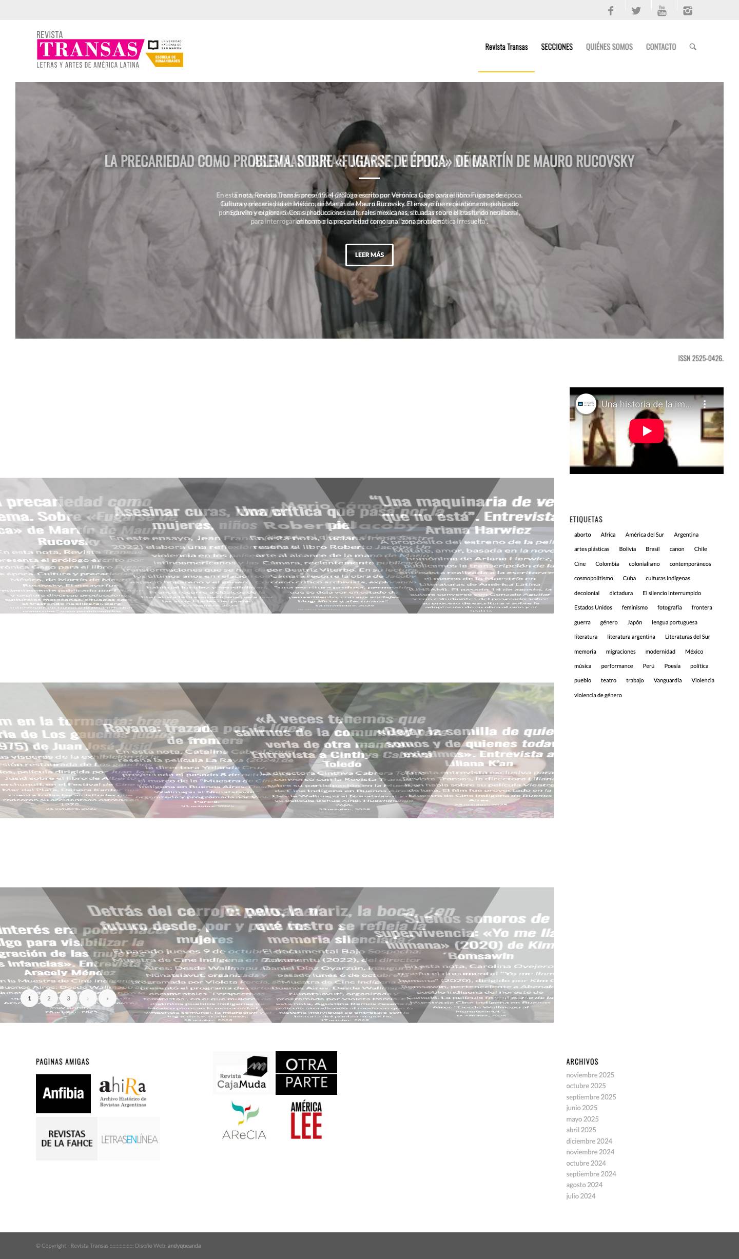 Revista Transas – Letras y Artes de América Latina - Full Screenshot