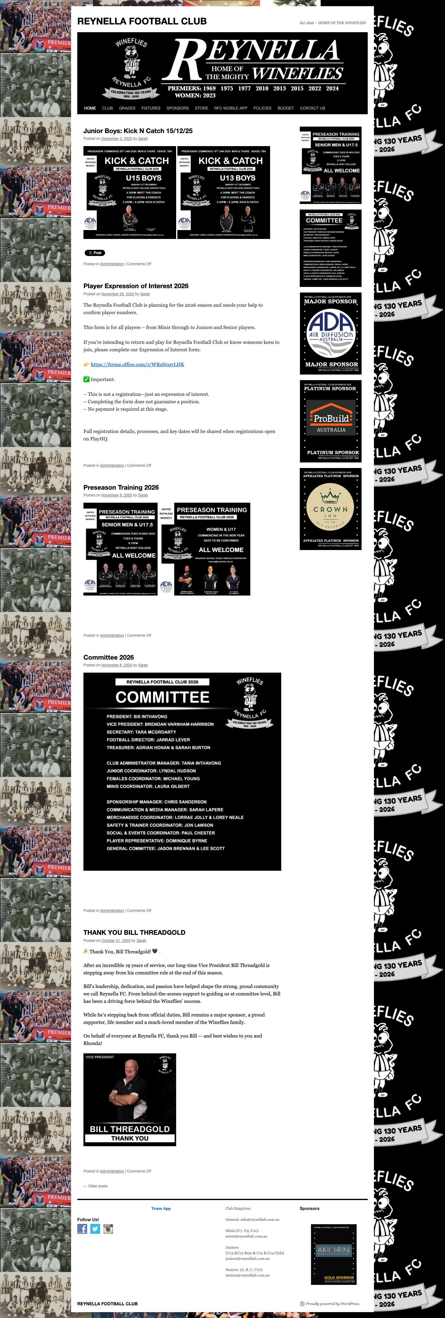 REYNELLA FOOTBALL CLUB | Est 1896 – HOME OF THE WINEFLIES - Full Screenshot