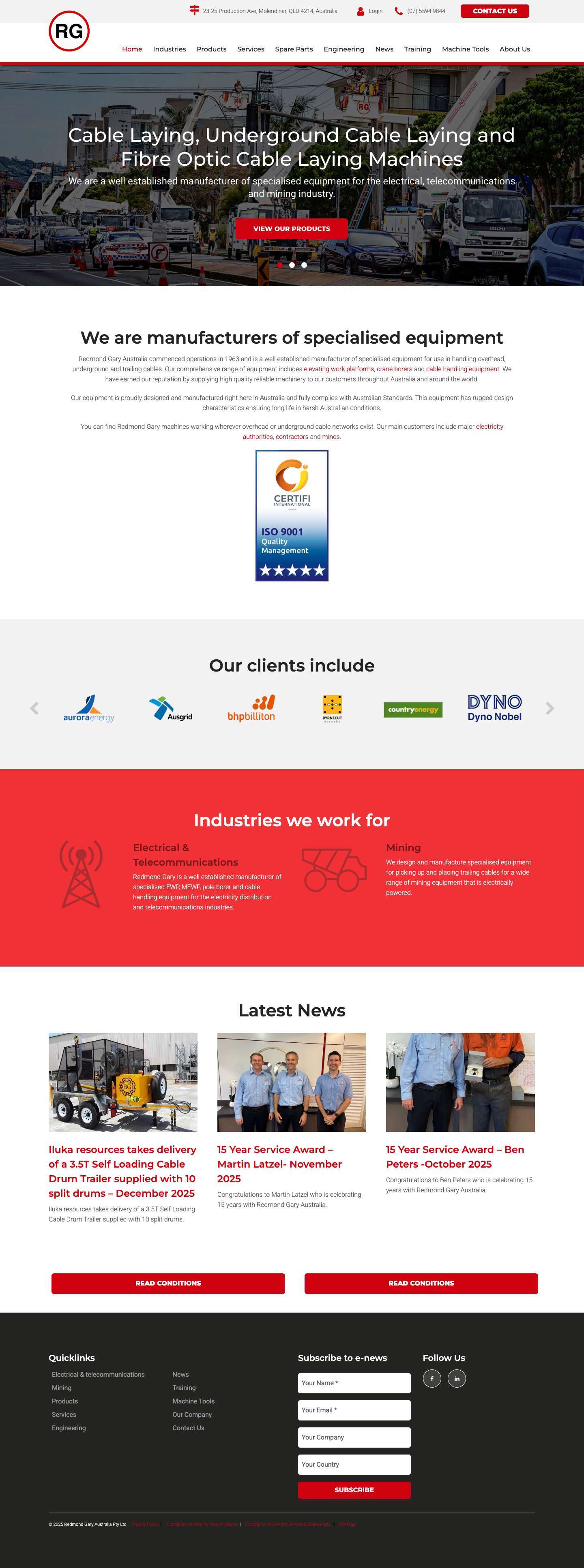 Redmond Gary Australia - Cable Laying Products | Cable Laying Machines” - Full Screenshot