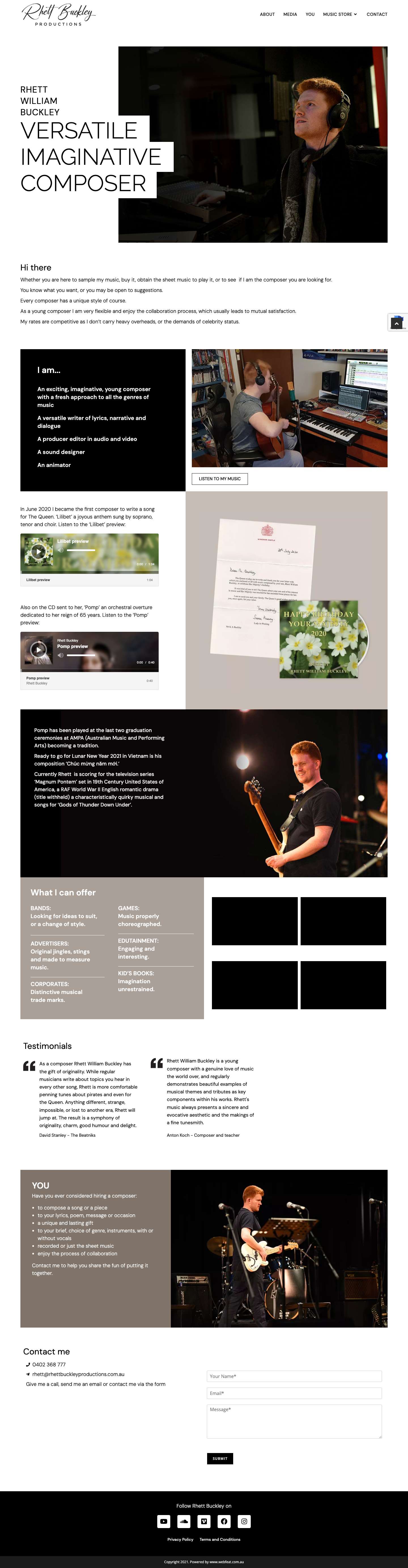 Rhett Buckey Productions Versatile, young composer - Full Screenshot