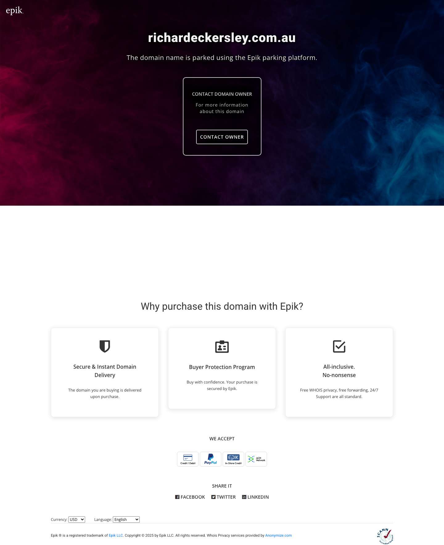 richardeckersley.com.au - contact with domain owner | Epik.com - Full Screenshot