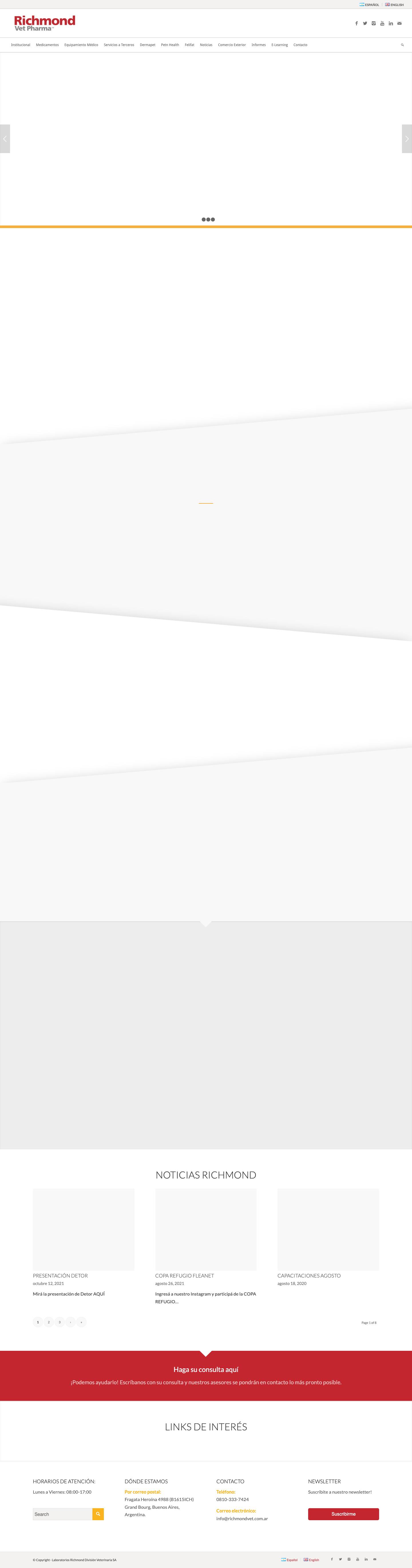 Richmond Vet Pharma – Planta de elaboración y desarrollo destinada a la industria veterinaria. Bajo normas GMP, produce nuestros propios productos y brinda servicios de tercerización a laboratorios nacionales y extranjeros, como también elaboración y registro de dossiers, desarrollo de medicamentos y pruebas de eficacia a campo. - Full Screenshot