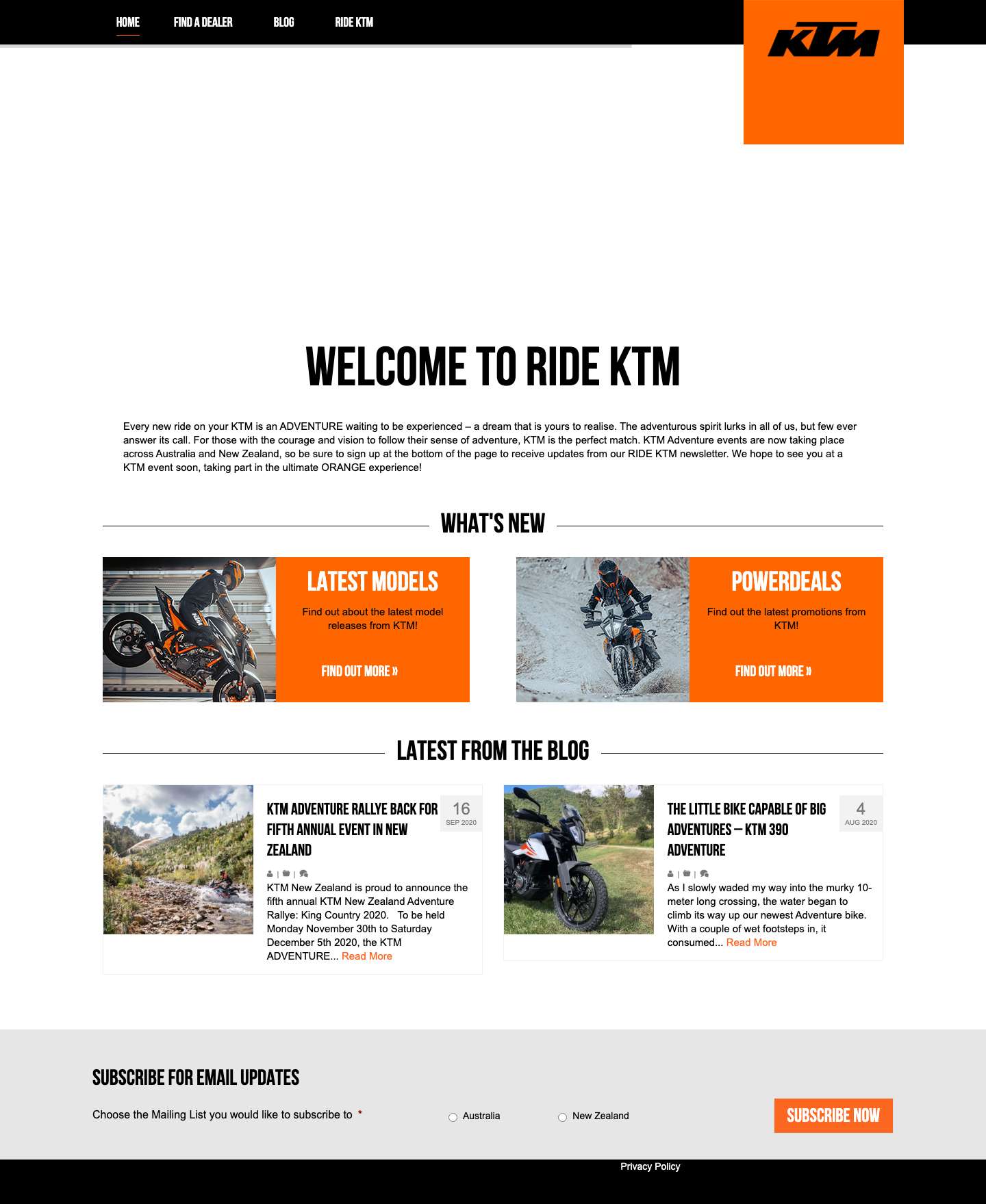 Ride KTM - KTM Group Australia & New Zealand - Full Screenshot