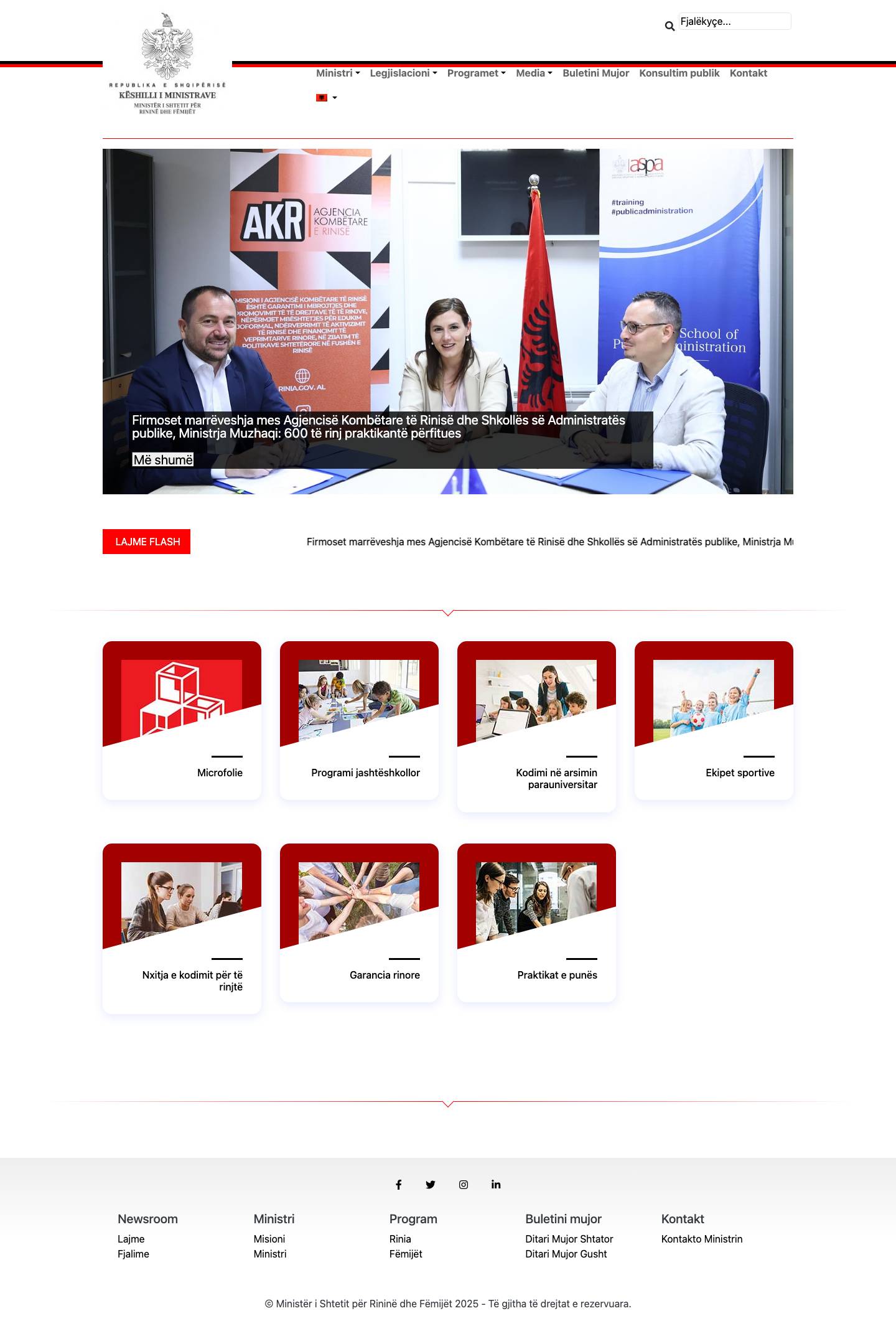 Ministër i Shtetit për Rininë dhe Fëmijët | Faqja ZyrtareMinistër i Shtetit për Rininë dhe Fëmijët – Faqja Zyrtare - Full Screenshot