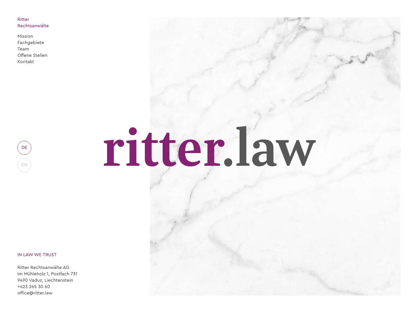 Ritter Rechtsanwälte - IN LAW WE TRUST | StartseiteRitter Rechtsanwälte - Full Screenshot