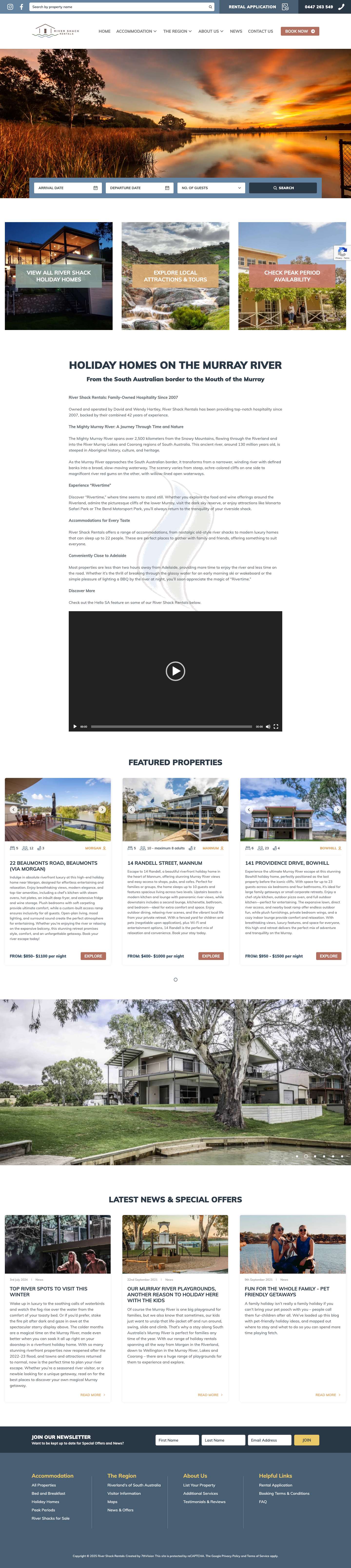 River Shack Rentals | Murray River Holiday Houses | Holiday Shack Rental - Full Screenshot