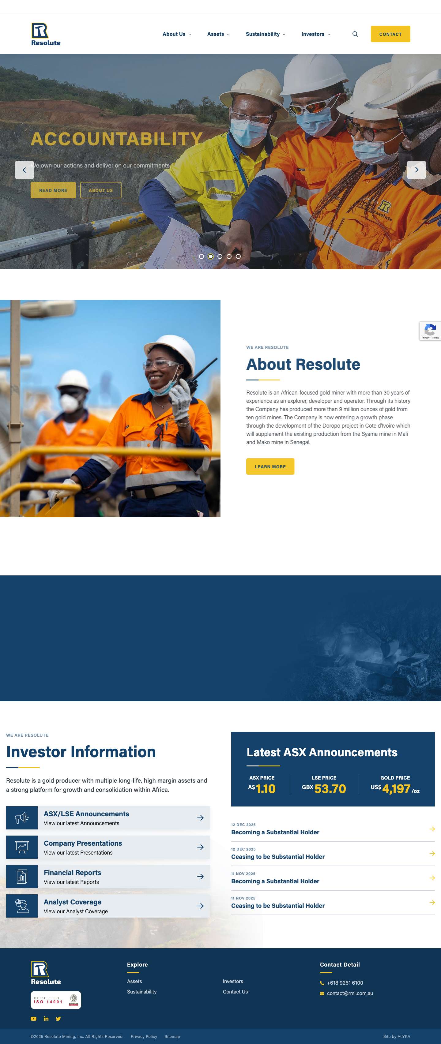 African-focused Gold Miner, Explorer And Operator | Resolute Mining - Full Screenshot