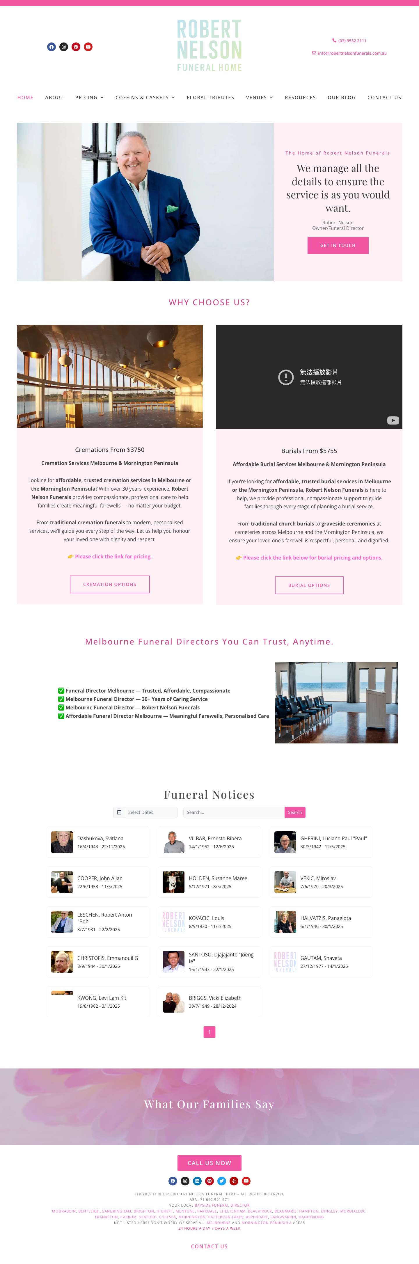 Home Robert Nelson Funerals - MAKING FUNERALS MEANINGFUL - Full Screenshot