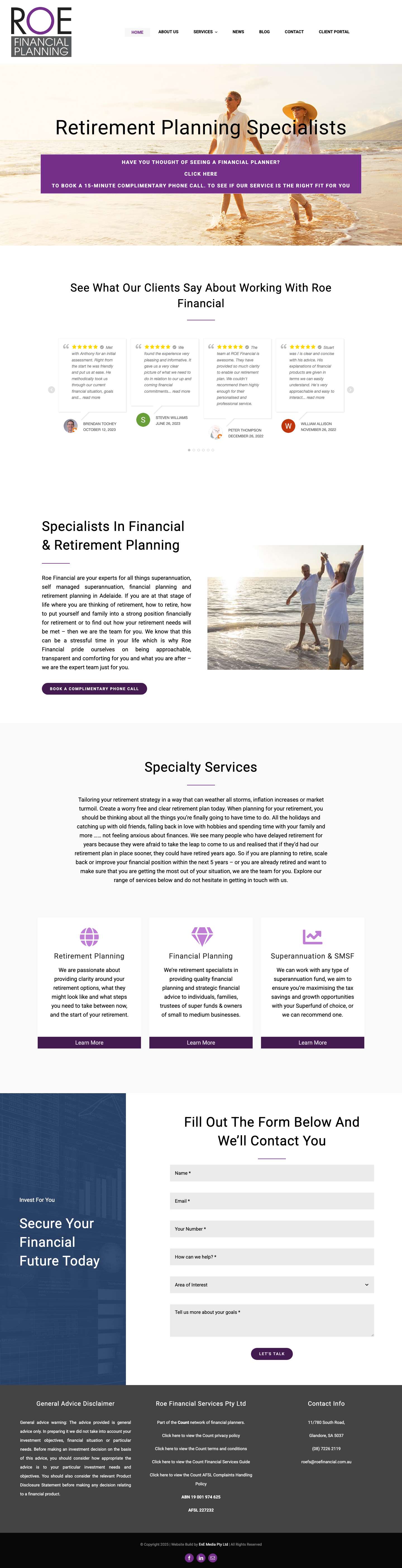 ROE Financial | Retirement Planning & Financial Planners Adelaide - Full Screenshot