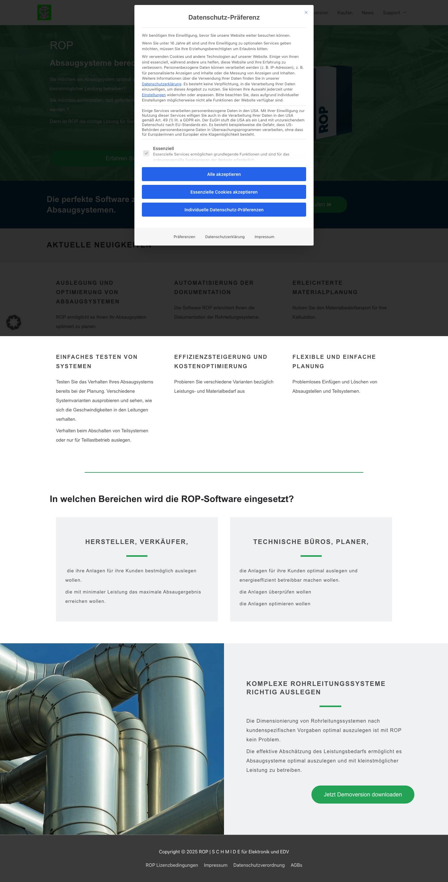 ROP - Absaugsysteme berechnen und optimal auslegen. - Full Screenshot