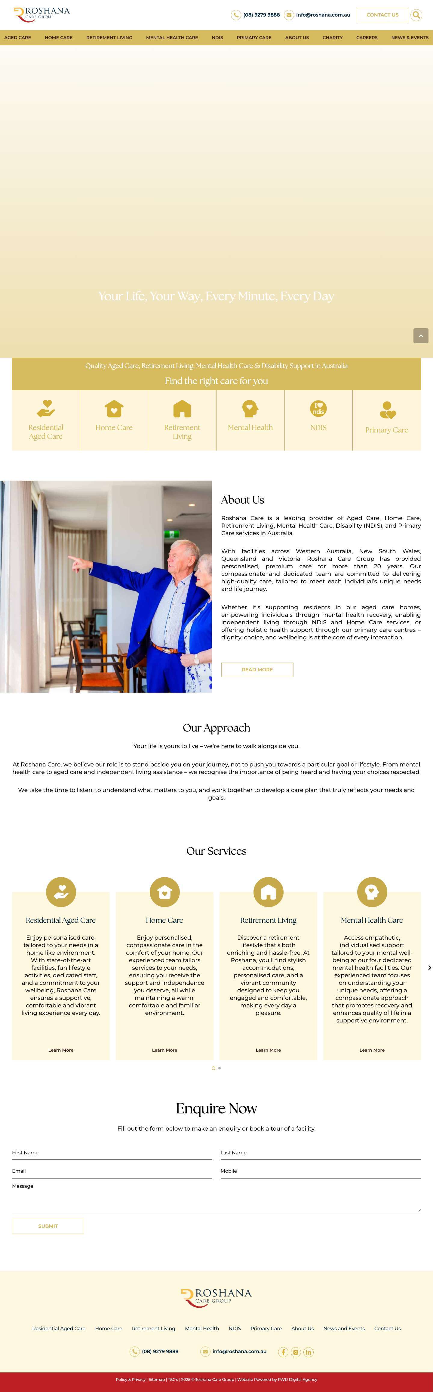 Quality Aged Care & Retirement Living in Australia | Roshana Care Group - Full Screenshot