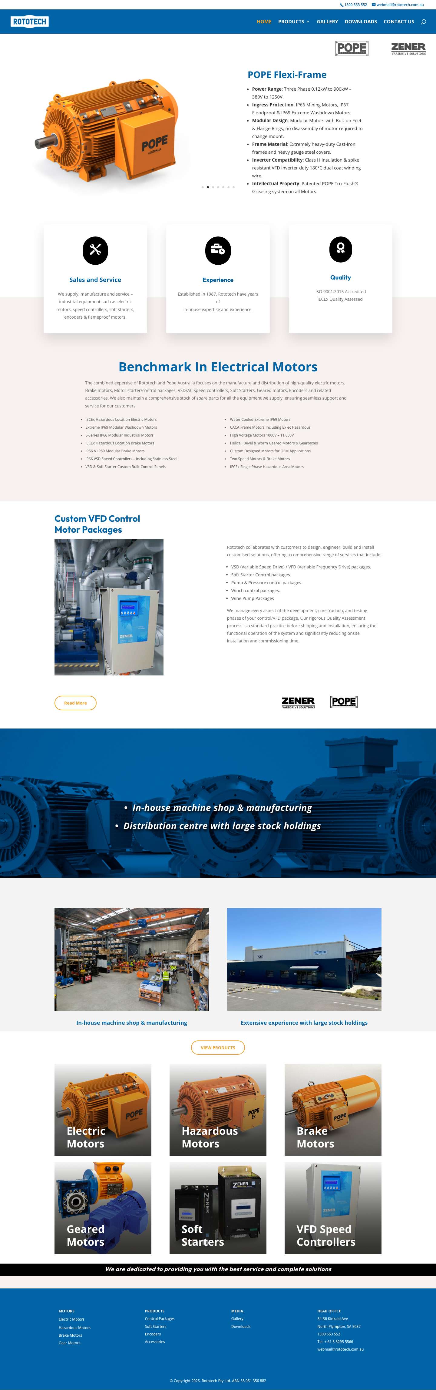 Australian Industrial Electric Motor Specialists - Rototech & Pope Motors - Full Screenshot