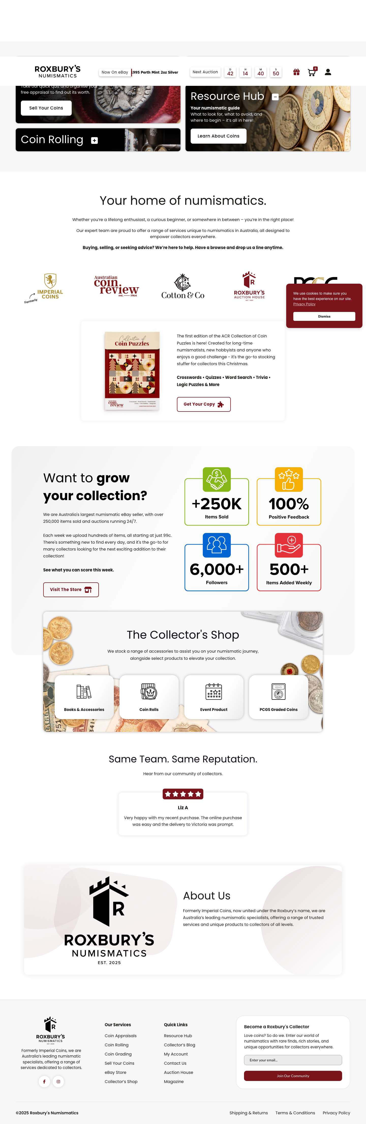 Roxbury's Numismatics | The Collector’s Hub for Coins, Grading, Appraisals & More - Full Screenshot