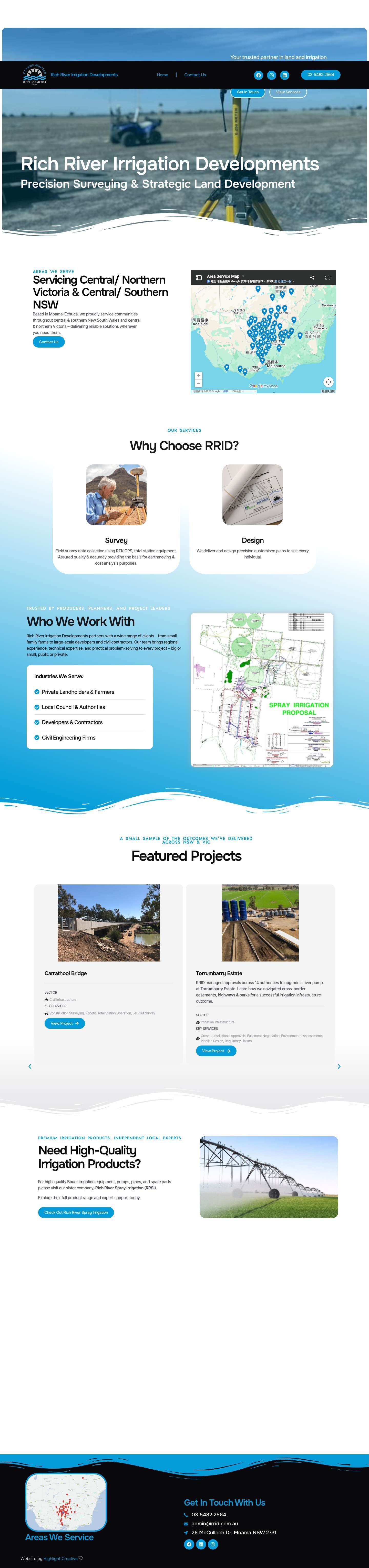 Rich River Irrigation Developments | Moama Specialists – Custom irrigation solutions for farms, developments, and rural properties. Based in Moama, we deliver expert advice, design, and installation. - Full Screenshot
