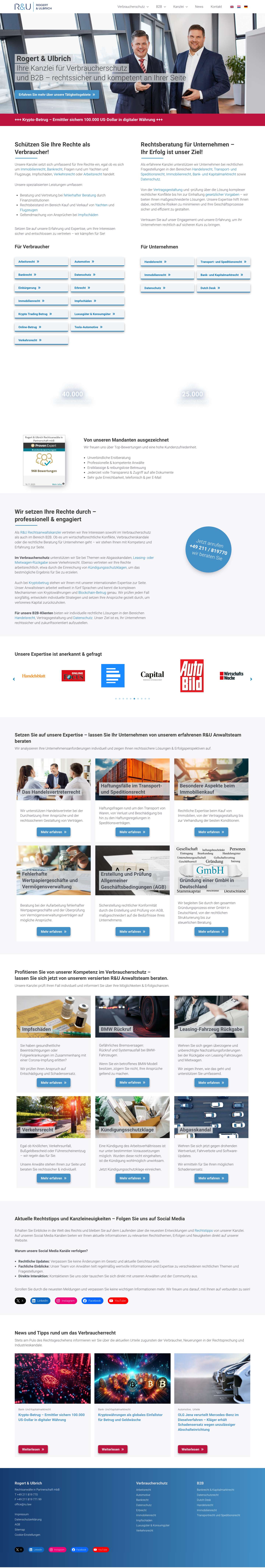 Rogert & Ulbrich - Rechtsanwaltskanzlei für Verbraucherschutz - Full Screenshot