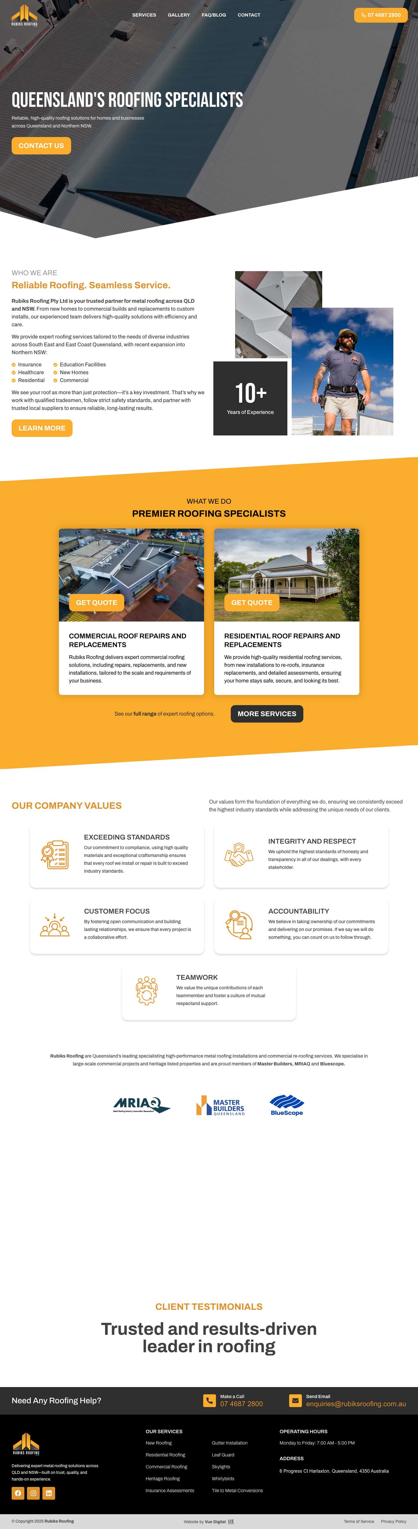 Rubiks Roofing - Queensland Roofing Specialists - Full Screenshot