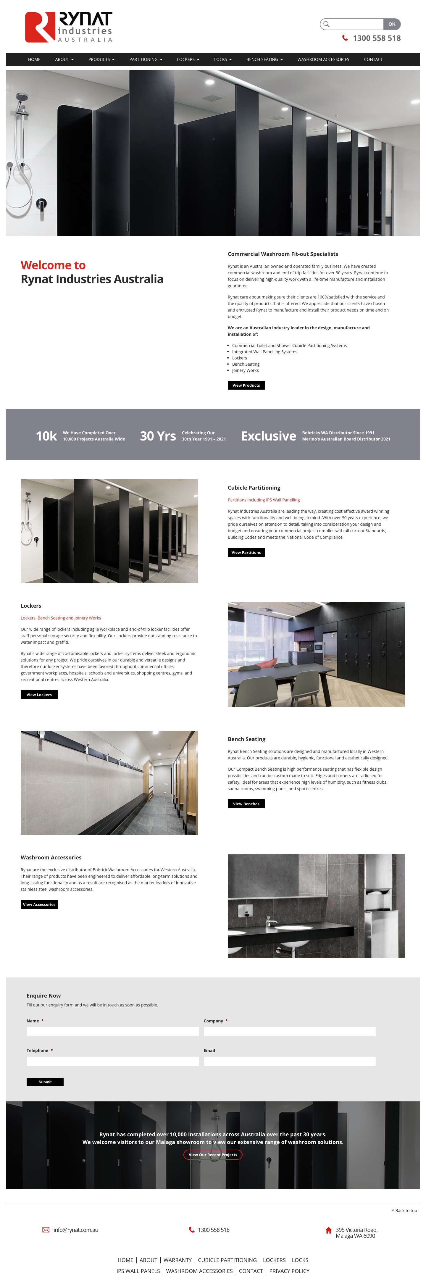Commercial Washroom Fitouts | Partitioning and Locker Solutions | Rynat - Full Screenshot