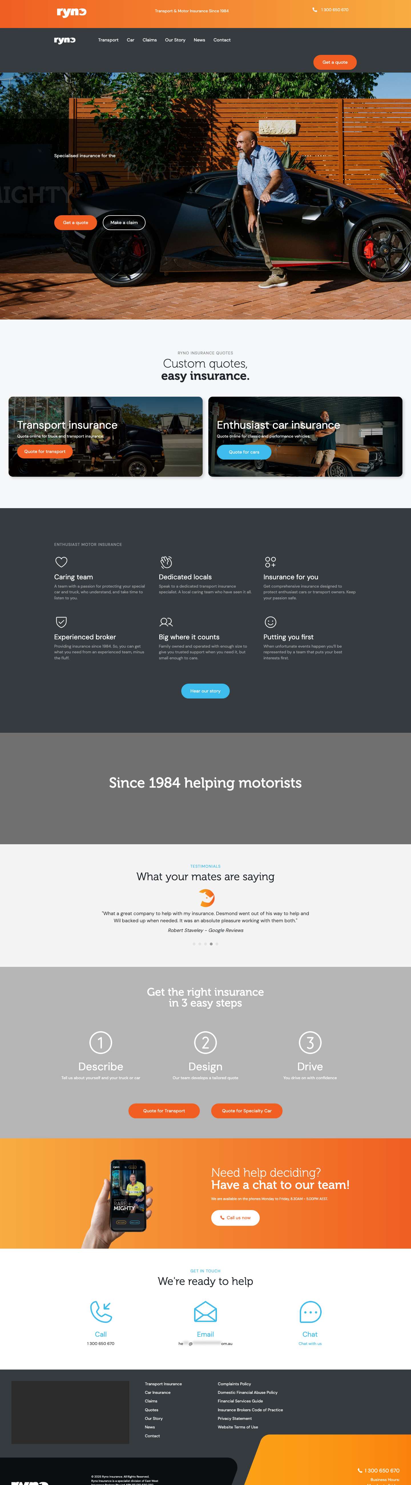 Ryno Insurance: Motor & Transport Insurance Since 1984. - Full Screenshot