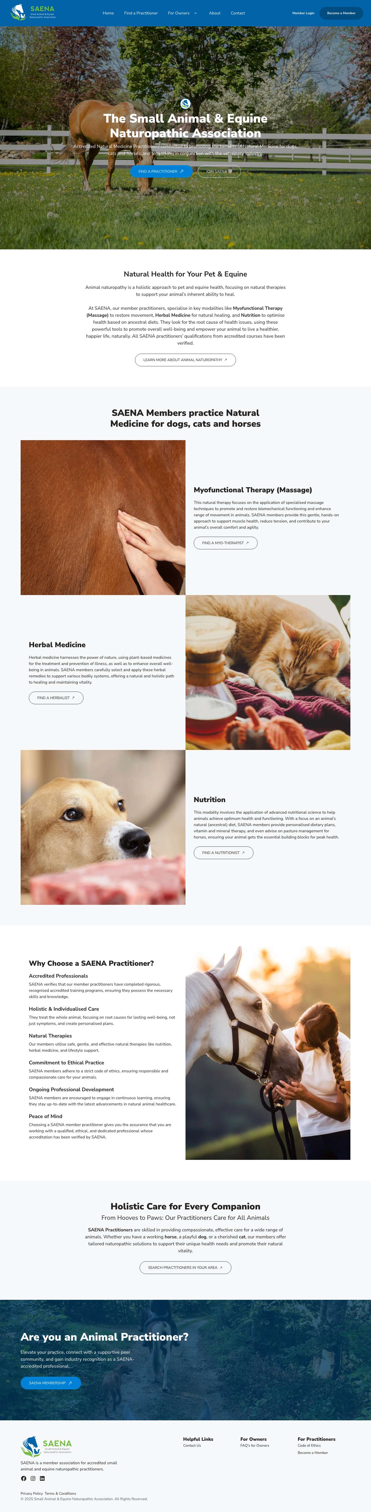 Home - Small Animal & Equine Naturopathic Association - Full Screenshot