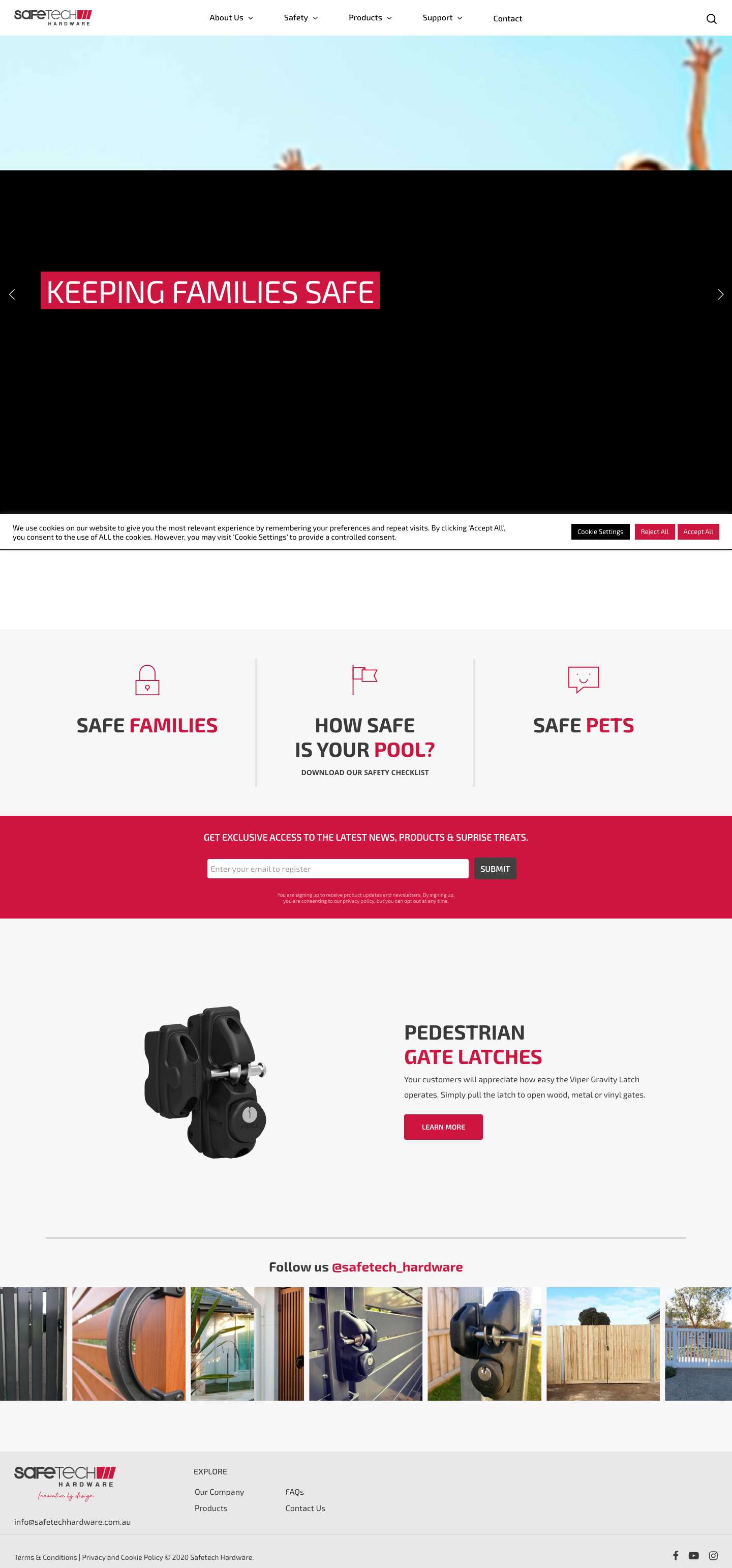 Safety Gate Hinges and Latches Hardware Manufacturers | Safetech - Full Screenshot