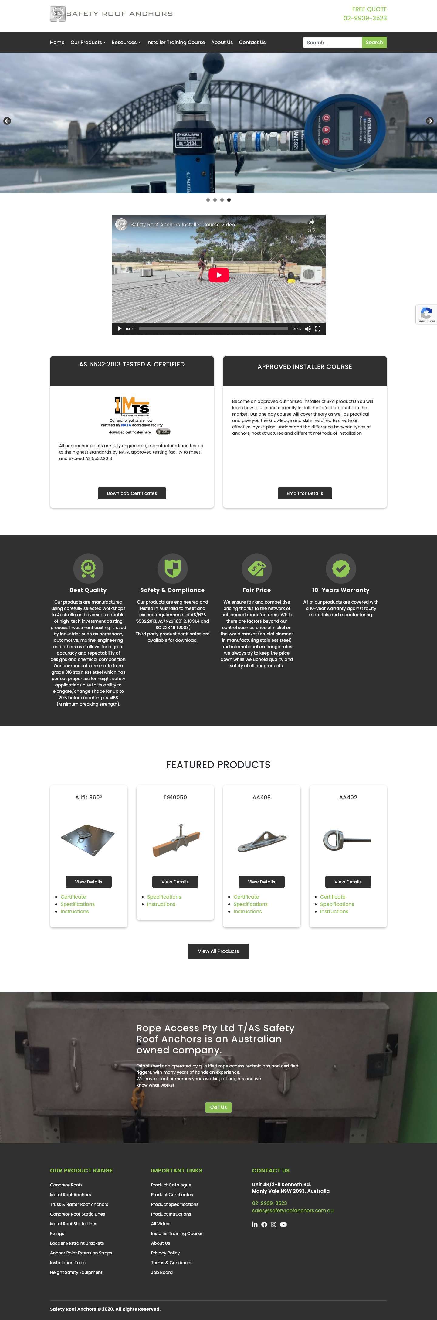 Home - Safety Roof Anchors - Full Screenshot