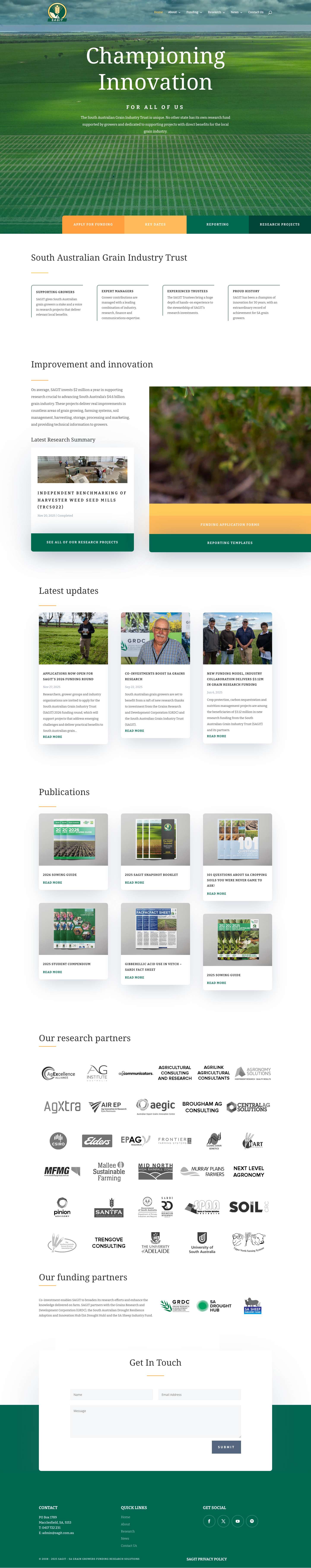 SAGIT | South Australian Grain Industry Trust - Full Screenshot