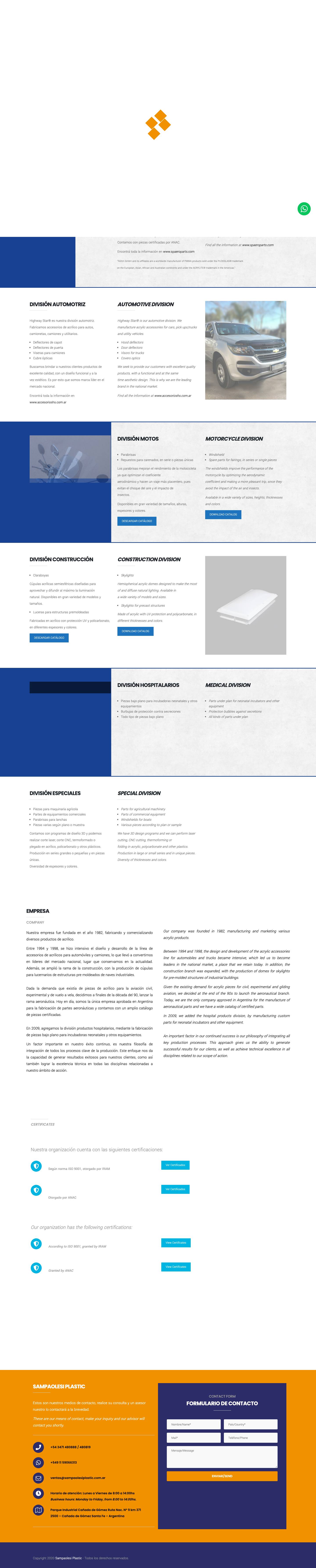 Sampaolesi Plastic S.R.L. – Acrílicos de alta precisión - Full Screenshot