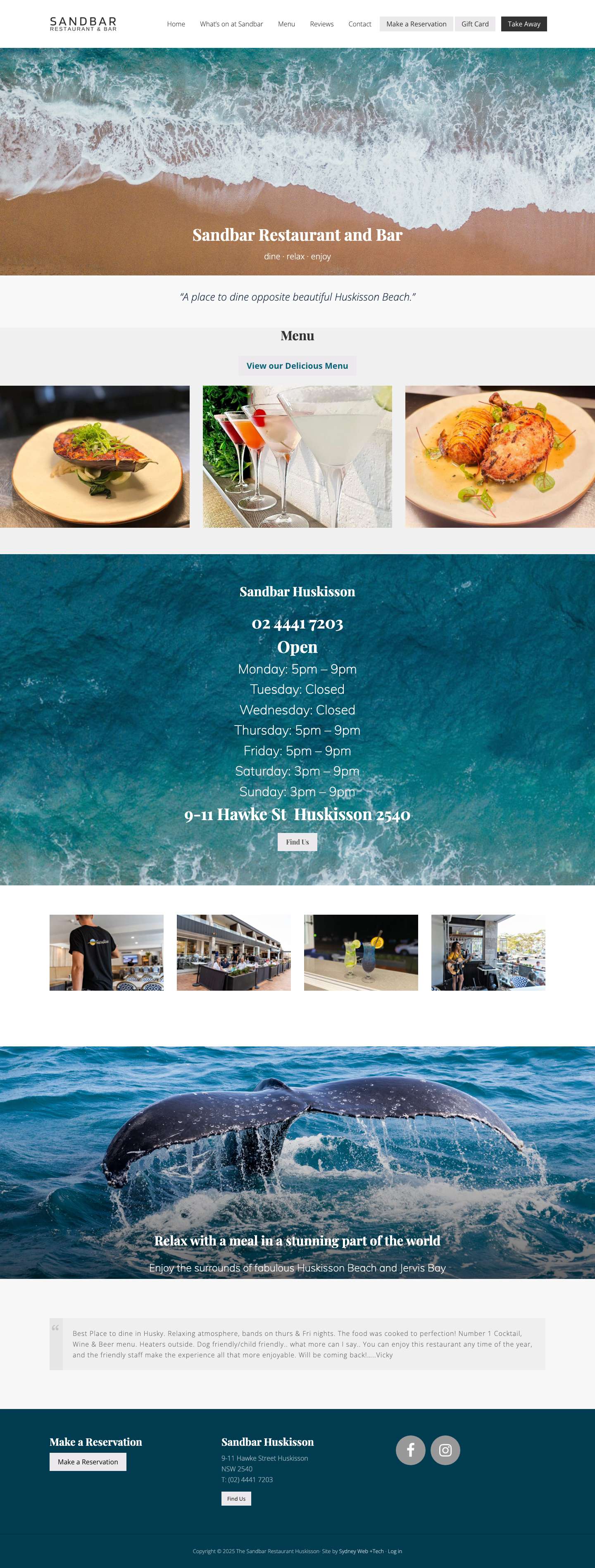 Sandbar @ Huskisson Beach - Huskisson Beach NSW RestaurantFacebookInstagram - Full Screenshot