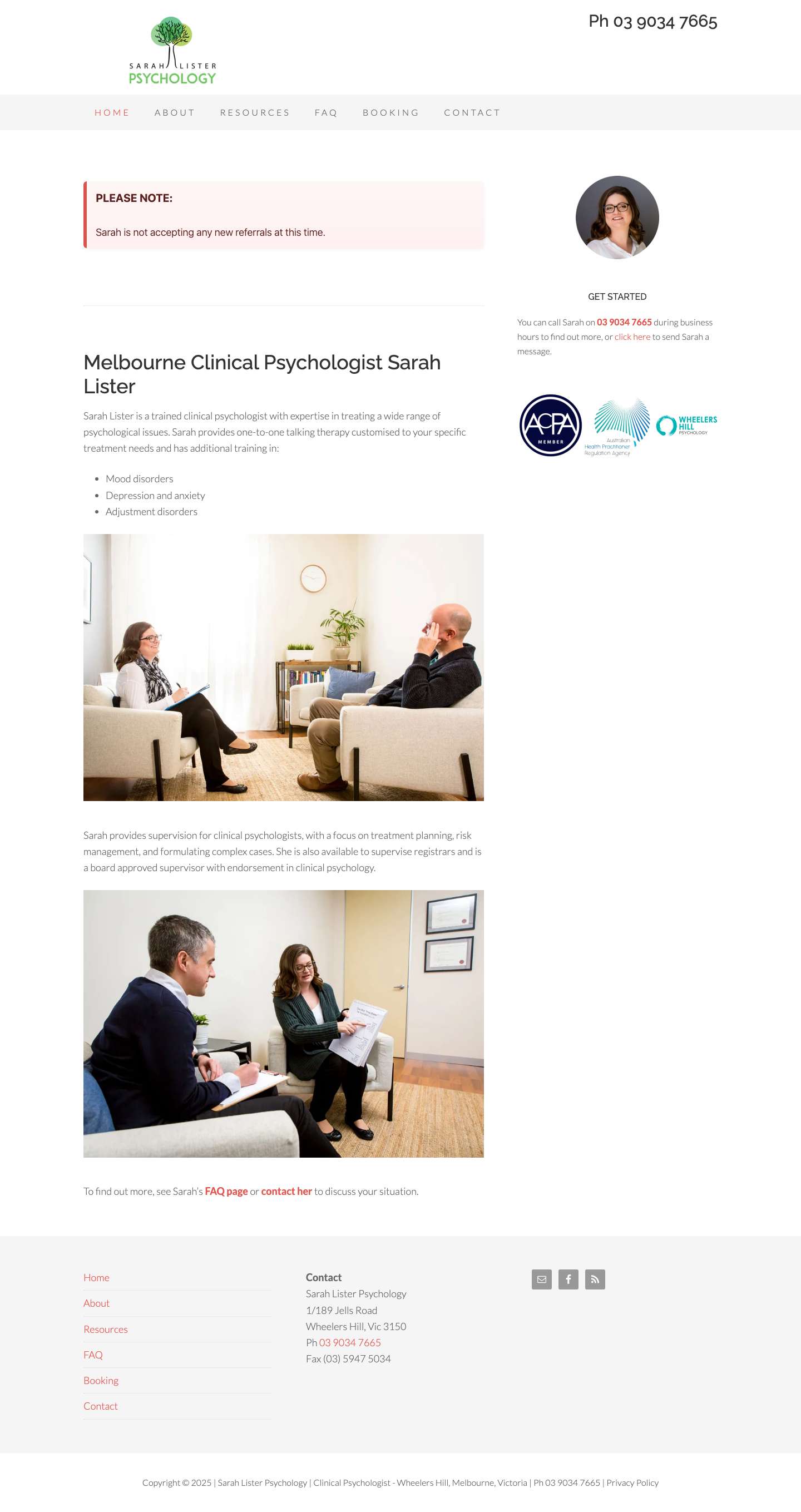 Sarah Lister Psychology - Melbourne Clinical Psychologist - Wheelers HillEmailFacebookRSS - Full Screenshot