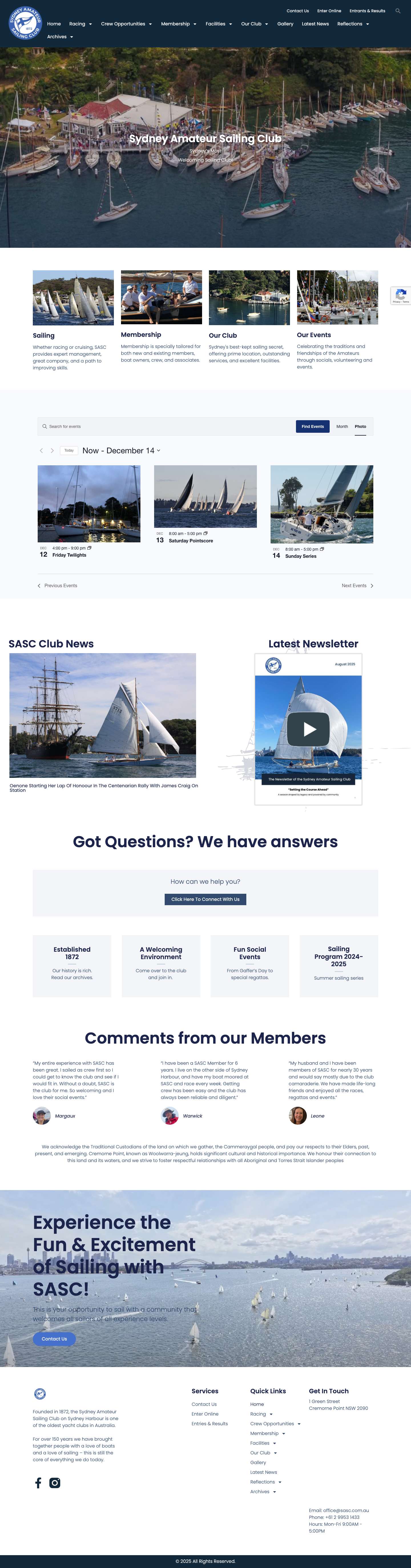 Home - Sydney Amateur Sailing Club - Full Screenshot