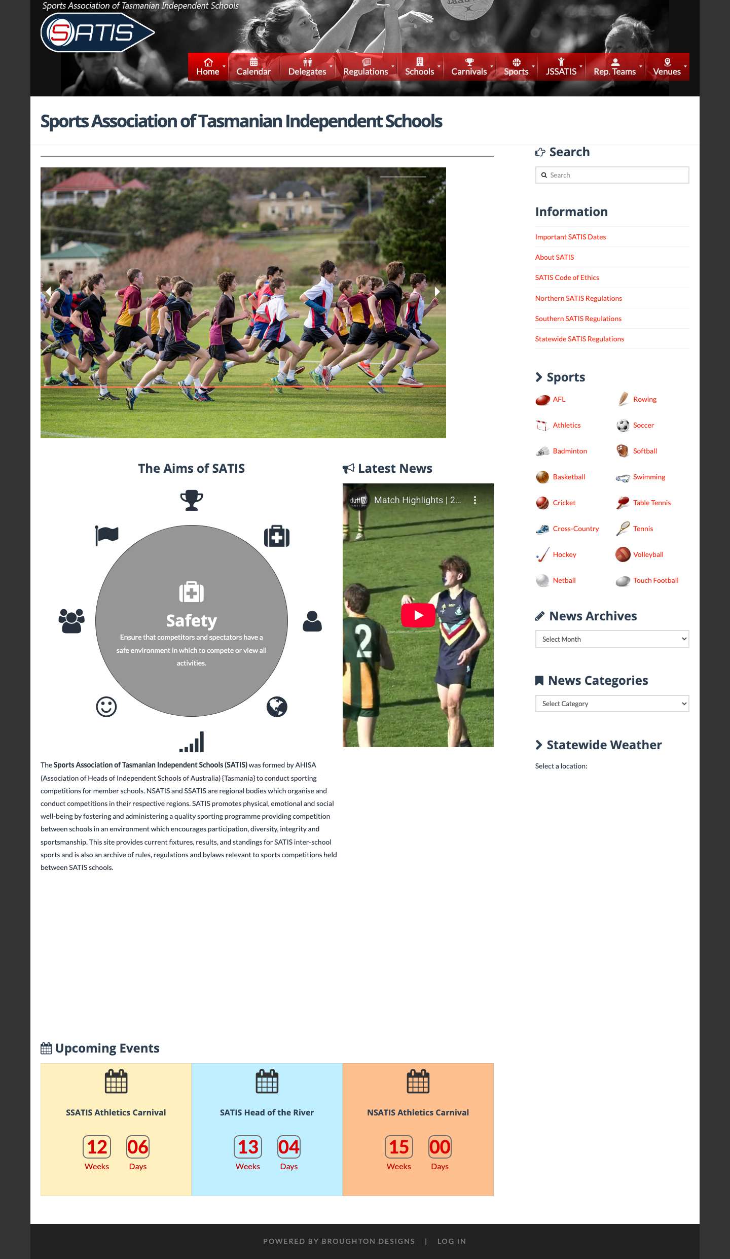 SATIS | Sports Association of Tasmanian Independent Schools - Full Screenshot