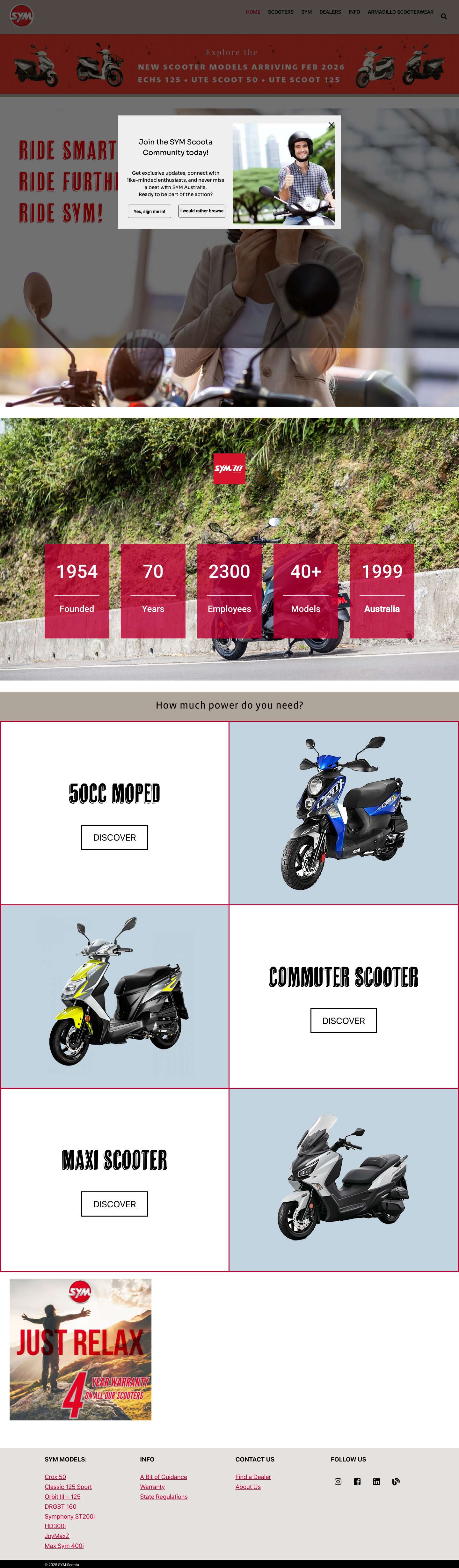SYM Scoota | Buy a Scooter | Scooters for Sale | Australia wide - Full Screenshot