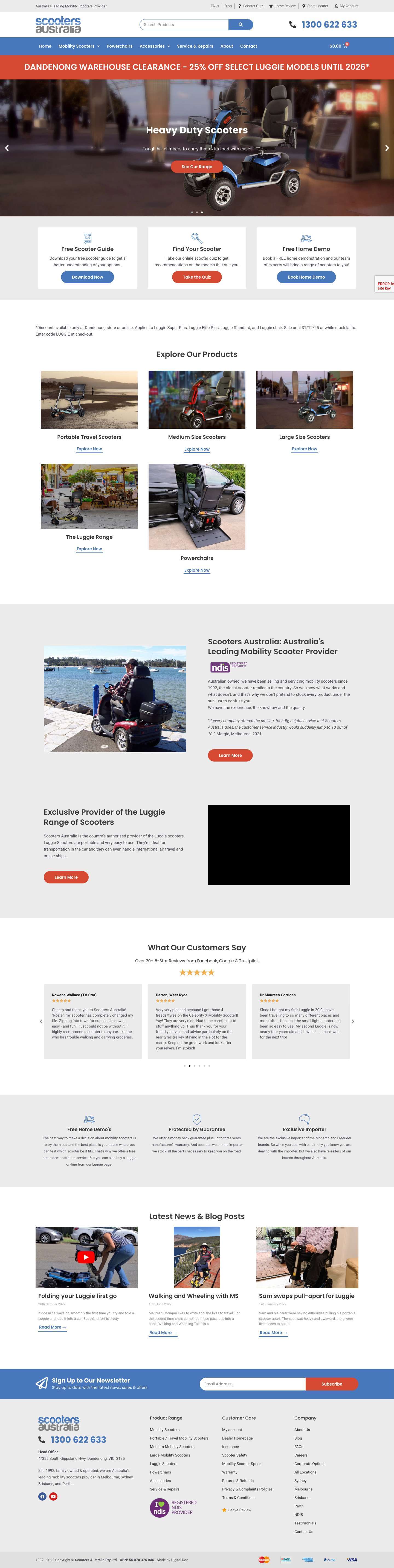 Scooters Australia: New & Used Electric Mobility Scooters for Sale - Full Screenshot