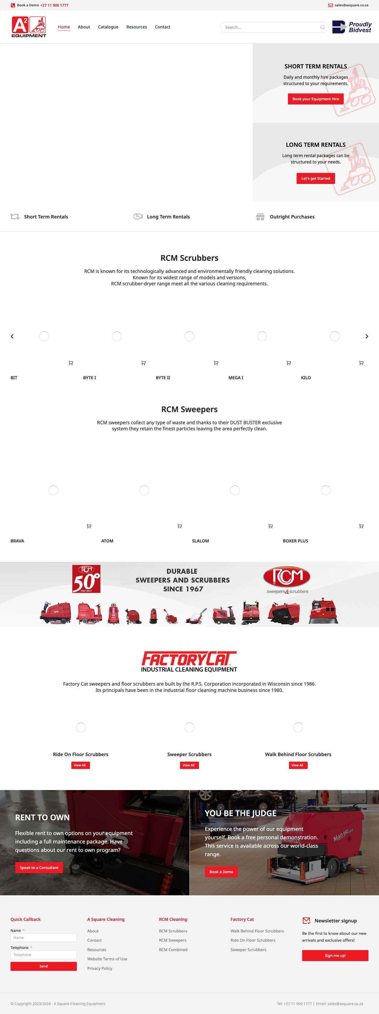 A Square Cleaning Equipment – Industrial RCM & Factory Cat Cleaning Machines, Scrubbers, Sweepers - Full Screenshot
