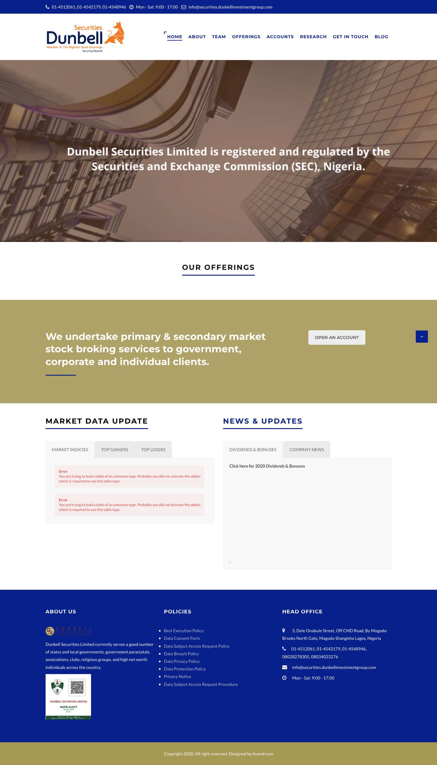 Dunbell Securities Limited – A dealing member of the Nigerian Stock Exchange - Full Screenshot