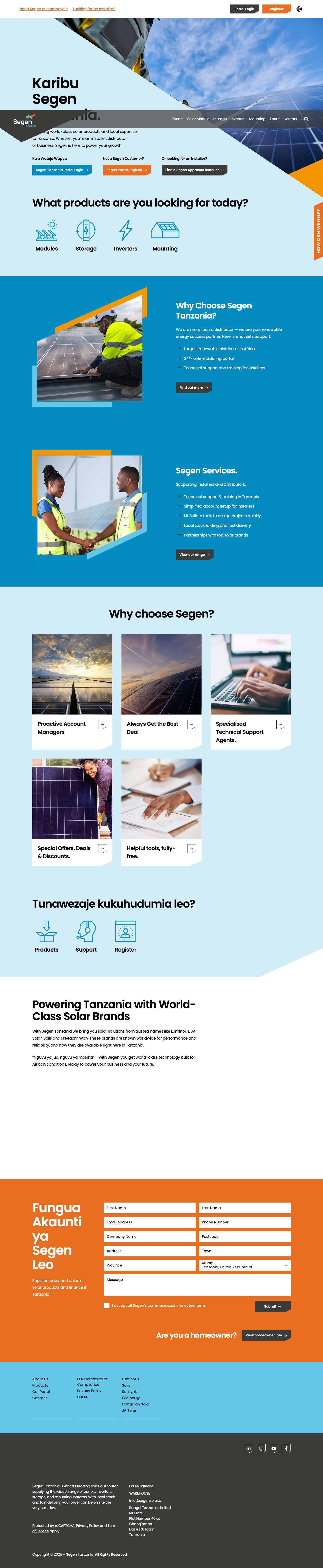 Segen Tanzania | Solar Panels, Inverters, Batteries - Full Screenshot