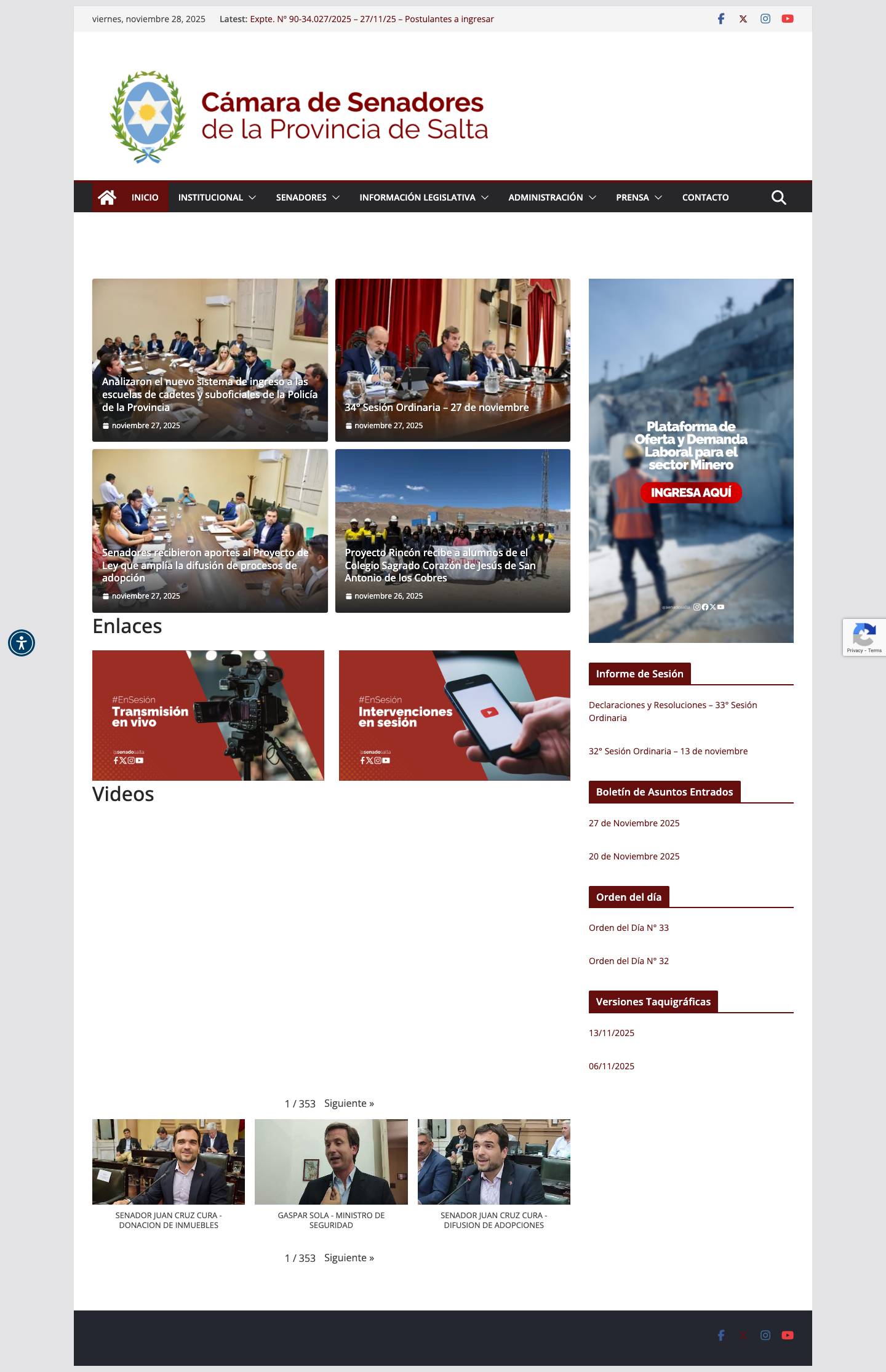 Cámara de Senadores - Bienvenidos al sitio oficial de la Cámara de Senadores de la Provincia de Salta - Full Screenshot