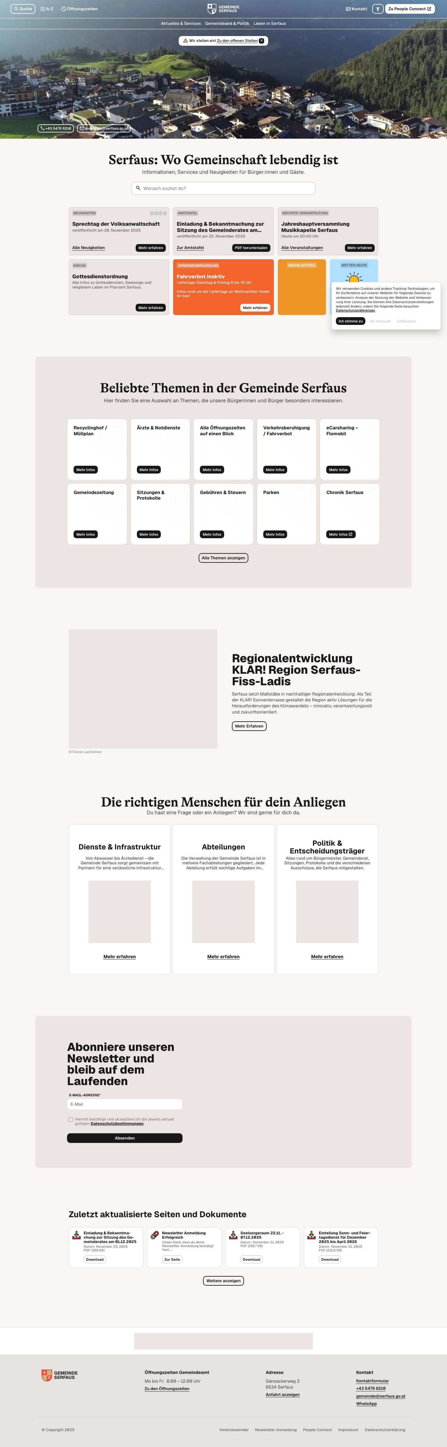 Webseite der Gemeinde Serfaus - Full Screenshot