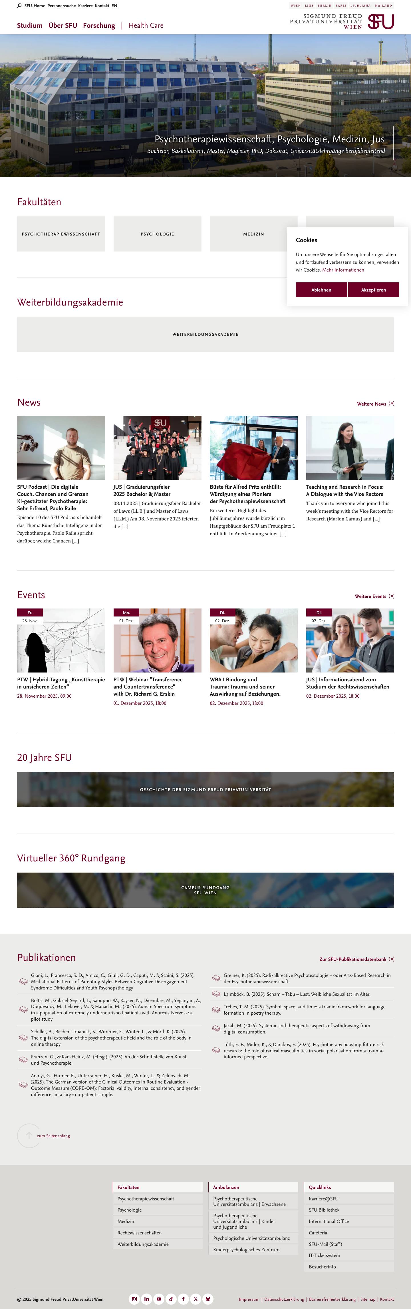 Sigmund Freud PrivatUniversität Wien | Studieren im grünen Prater - Full Screenshot