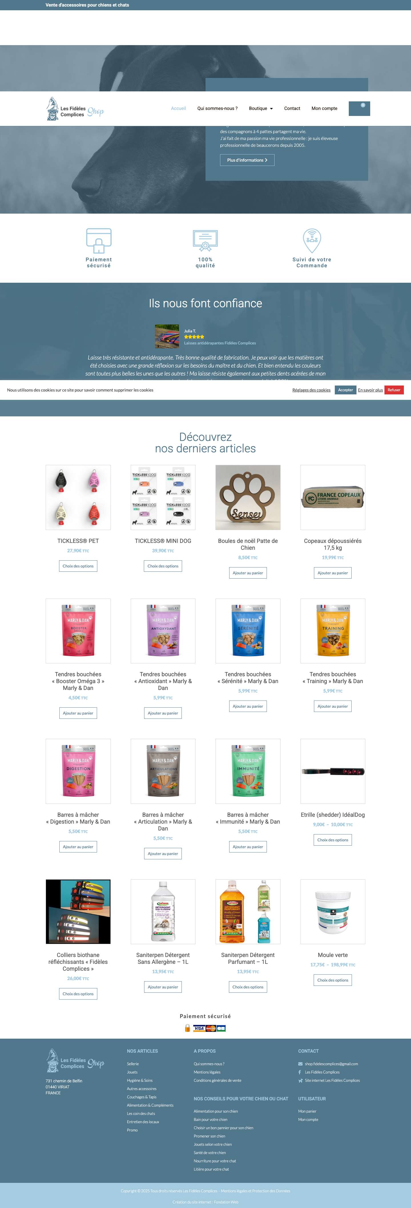 Les Fidèles Complices Shop - Vente d'accessoires pour chiens - Full Screenshot