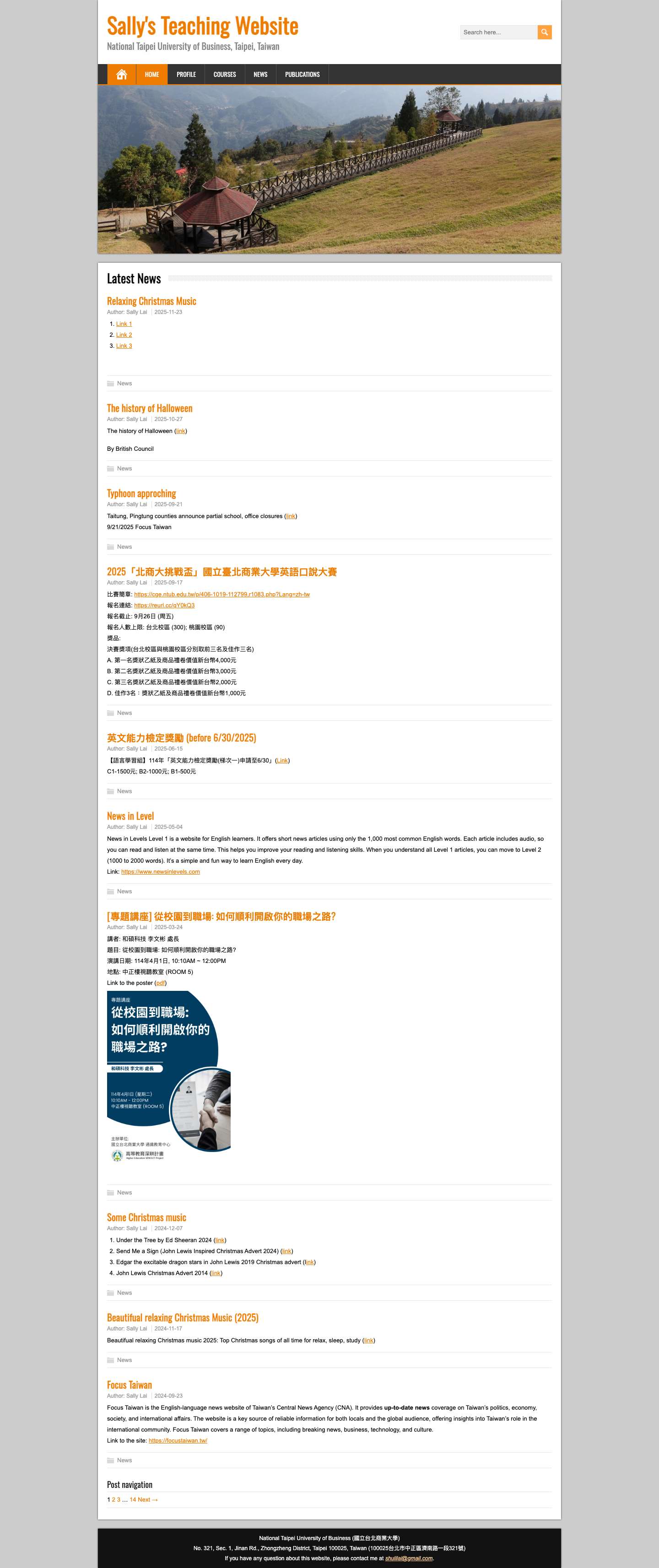 Sally's Teaching Website – National Taipei University of Business, Taipei, Taiwan - Full Screenshot