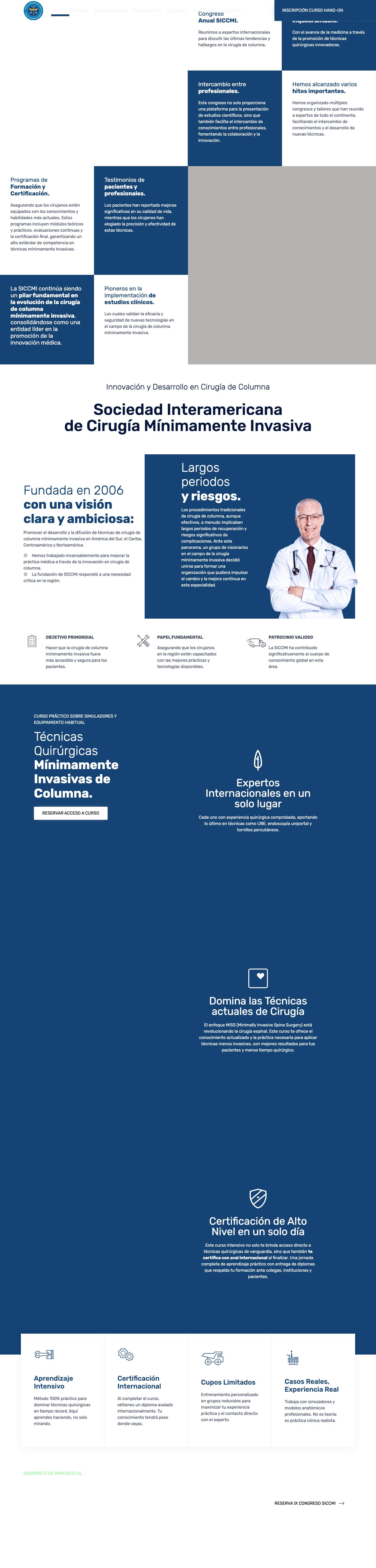 Sociedad Interamericana de Cirugía de Columna Mínimamente Invasiva - | SICCMI, Cirugía Mínimamente Invasiva de Columna en Latinoamérica, Congresos de Columna Mínimamente Invasiva, Cursos de cirugía de Columna Mínimamente Invasiva, Capacitaciones en Cirugía mínimamente Invasiva de Columna en Latinoamérica - Full Screenshot