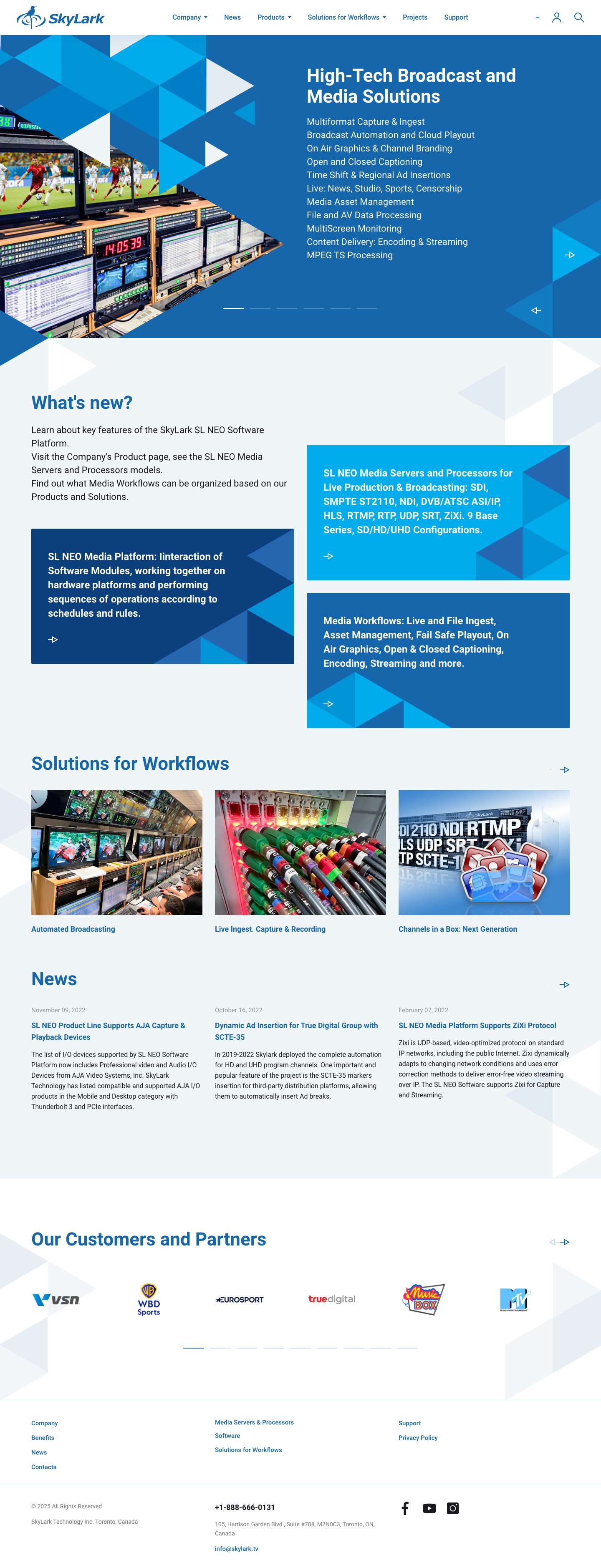 SkyLark | High-Tech Broadcast and Media Solutions in USA and Canada - Full Screenshot