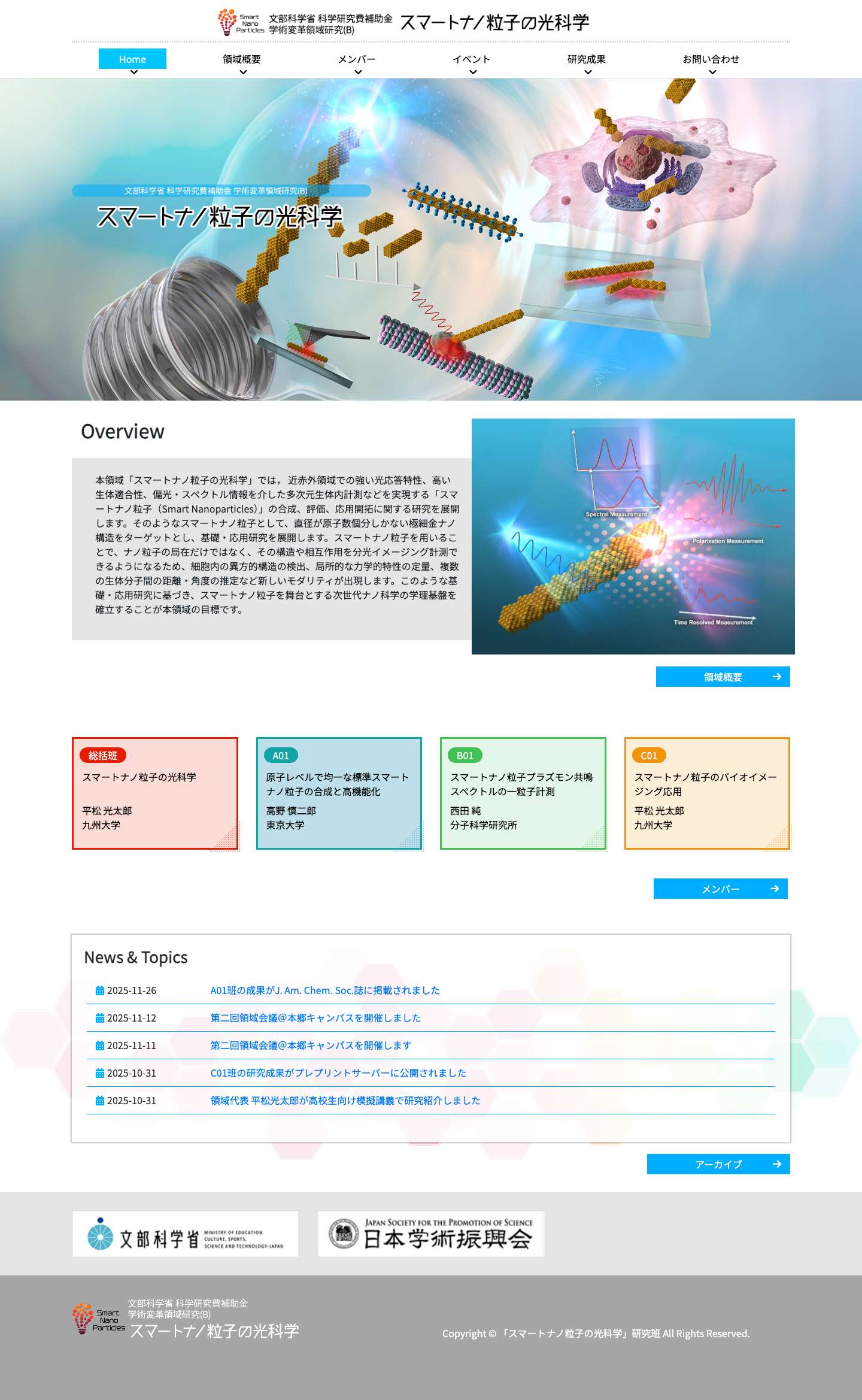 HOME | スマートナノ粒子の光科学 文部科学省 学術変革領域研究B - Full Screenshot