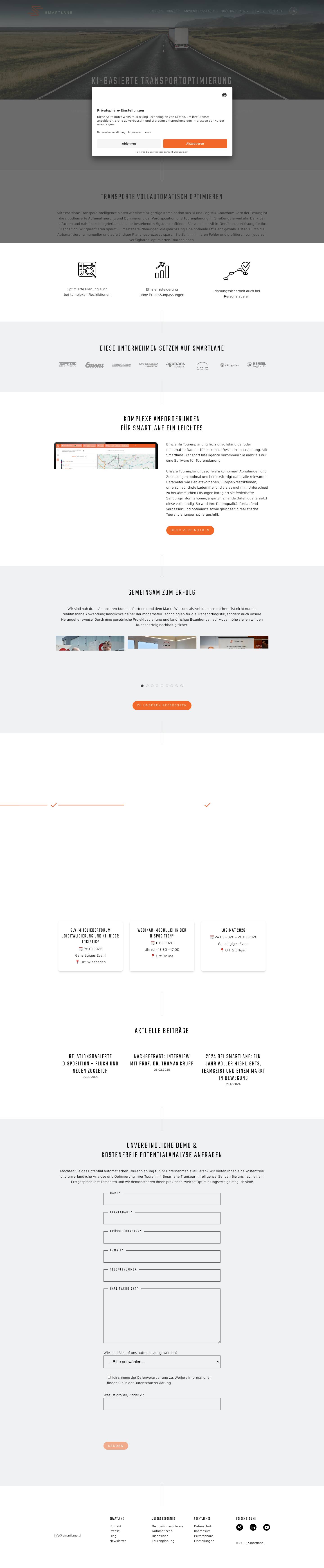 Smartlane - KI-Basierte Transportoptimierung - Full Screenshot