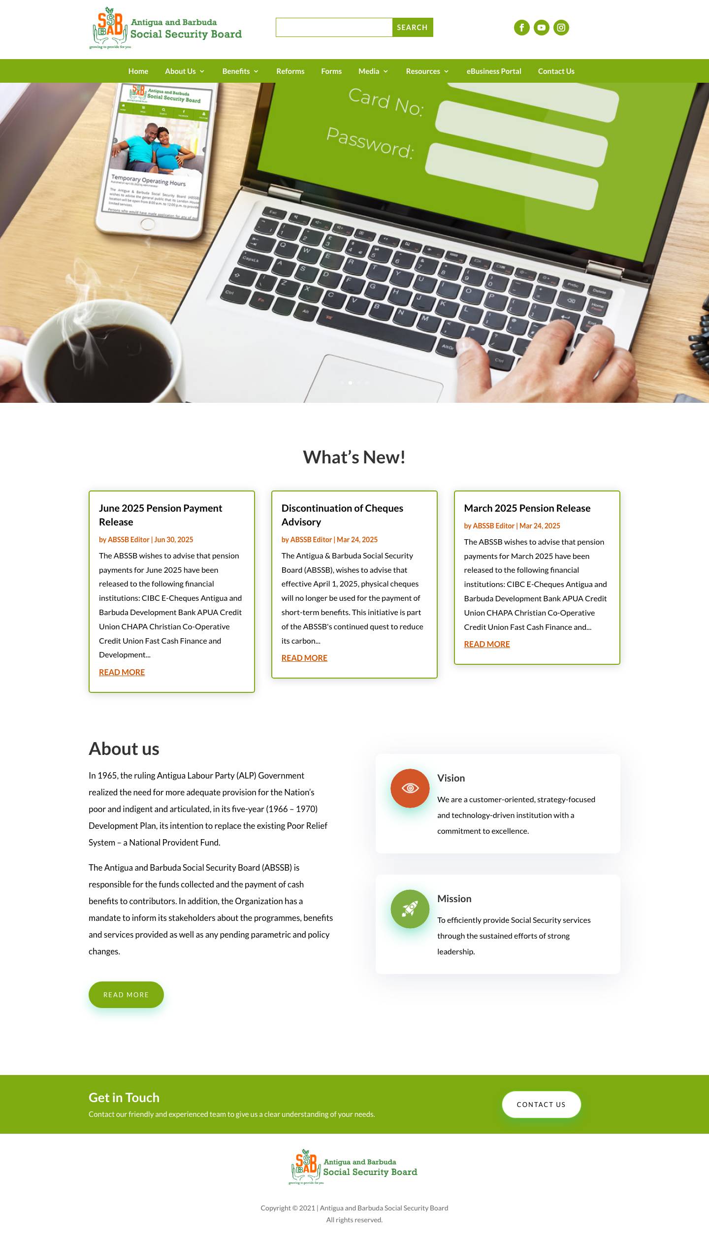 Antigua and Barbuda Social Security Board | We provide benefits for sickness, maternity, invalidity, age, funeral and more! - Full Screenshot